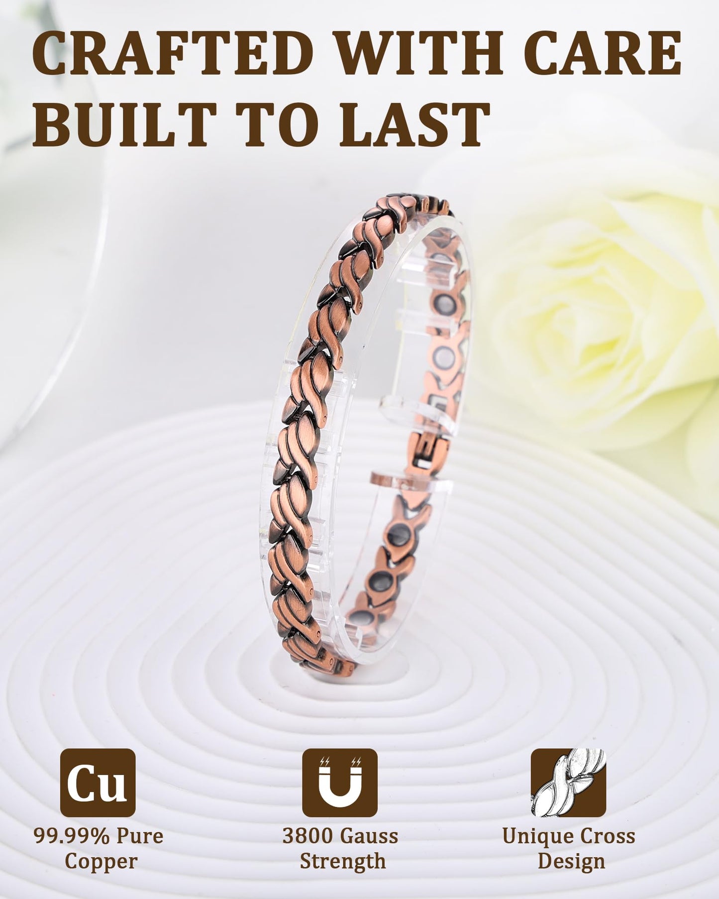 Fashtour 99.99% Pure Copper Magnetic Bracelet and Ring Set for Women, Heart Wire Design Adjustable Jewelry with 3800 Gauss Magnets, Elegant Gift Box (Fishtail)