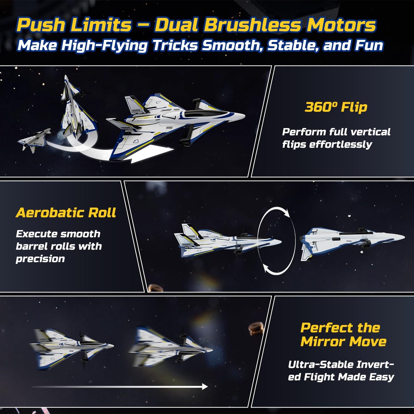 DEERC 4CH Brushless RC Plane,Sci-Fi Remote Control Jet Hobby Airplane with LED Lights RTF Aerobatic Aircraft Toys,2.4GHz 6-axis Gyro Stabilizer EPP Glider Aircraft Plane for Adults Beginners Advanced
