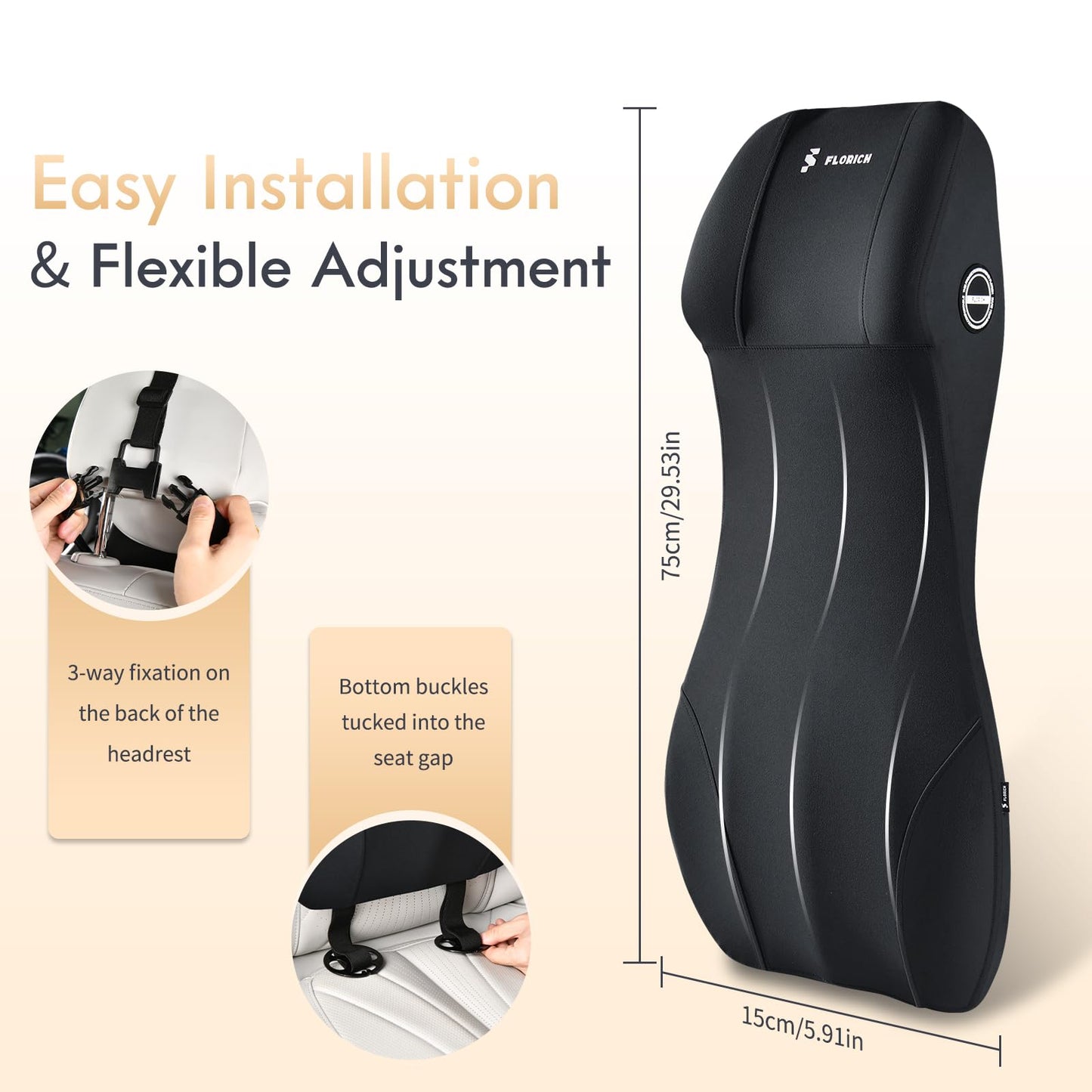 FLORICH Lumbar Support with Car Headrest Pillow 2-in-1 Memory Foam Car Seat Headrest & Lumbar Cushion Ergonomic Back Support Pillow Seat Cushion for Car Seat Driving Neck Back Pain Relief, Black