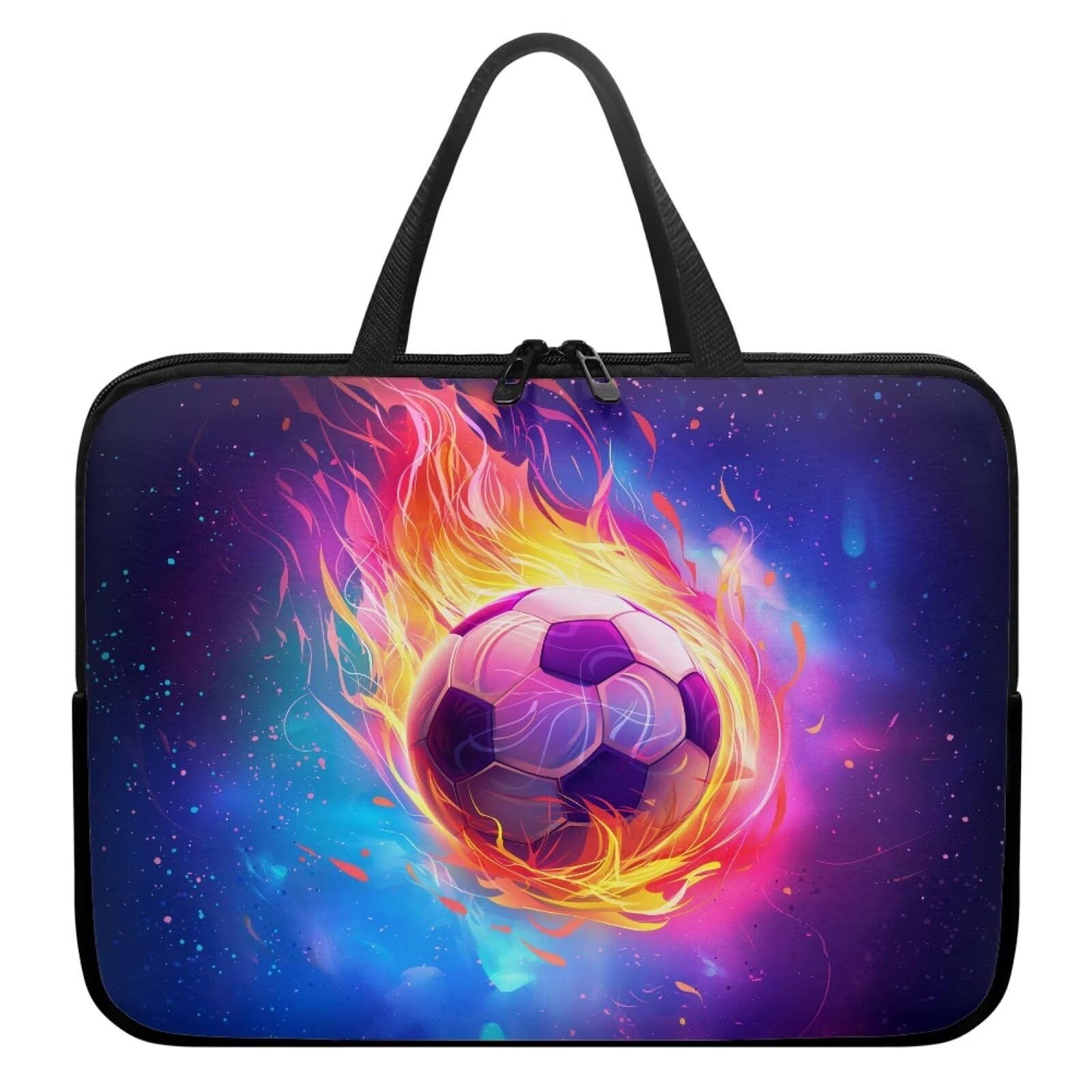 Garronmavis Fire Soccer Ball Laptop Sleeve Case for Women Men 15 Inch Laptop Protector with Multiple Uses Lightweight Computer Sleeve Tablet Bag Laptop Carrying Case Gifts for Boys, Galaxy Space