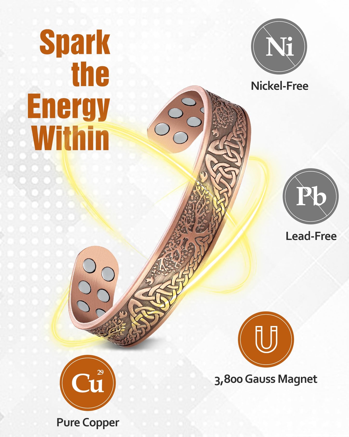 Jecanori Copper Bracelet for Men, 18X Strength 99.99% Pure Solid Mens Magnetic Copper Bracelets