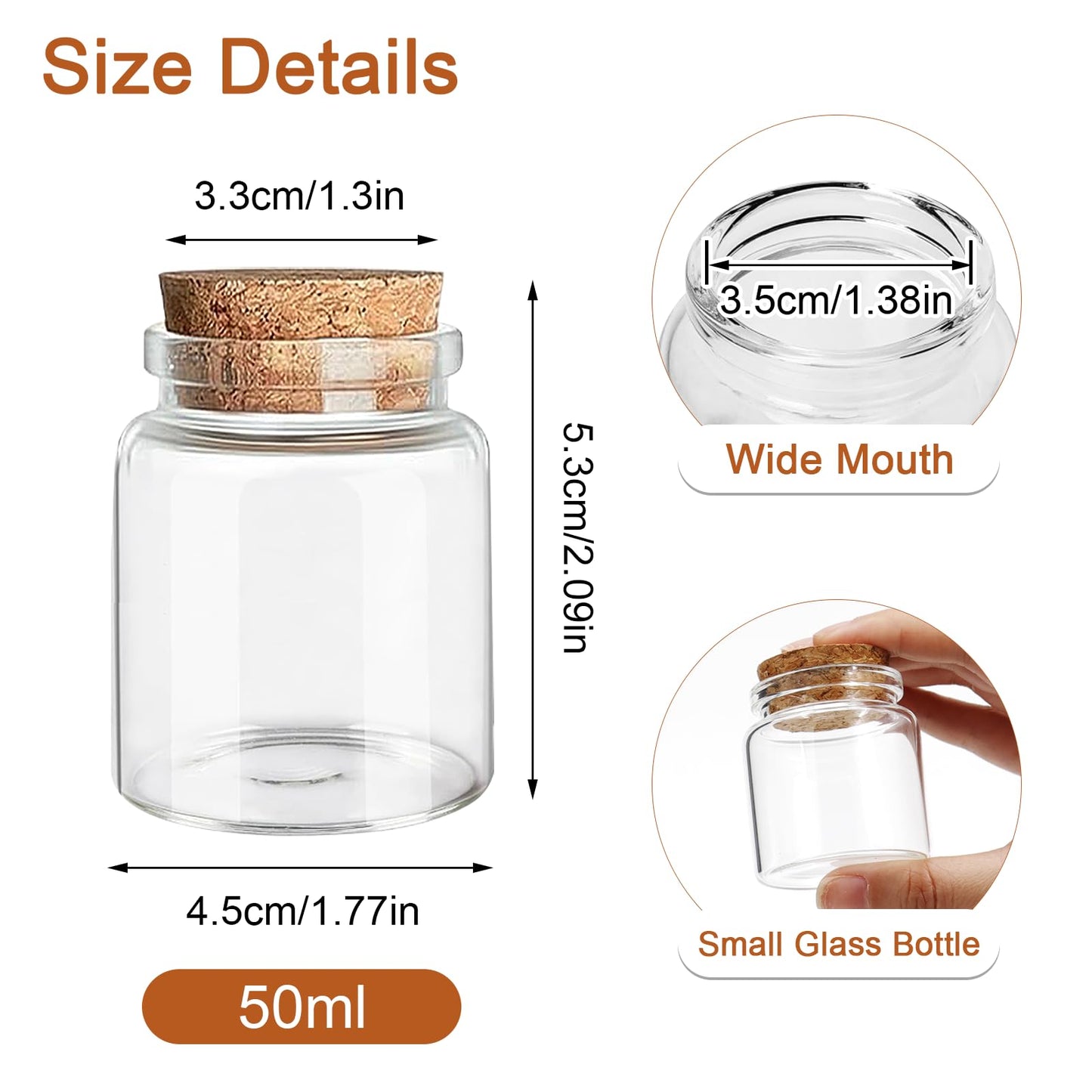 Acetiti 15 Pcs 50ml Small Glass Jars with Cork Stoppers, 45mm x 53mm Clear Glass Bottles Empty Mini Storage Bottles Spell Jars Message Bottle for Wedding Party Favors DIY Crafts Art Decoration