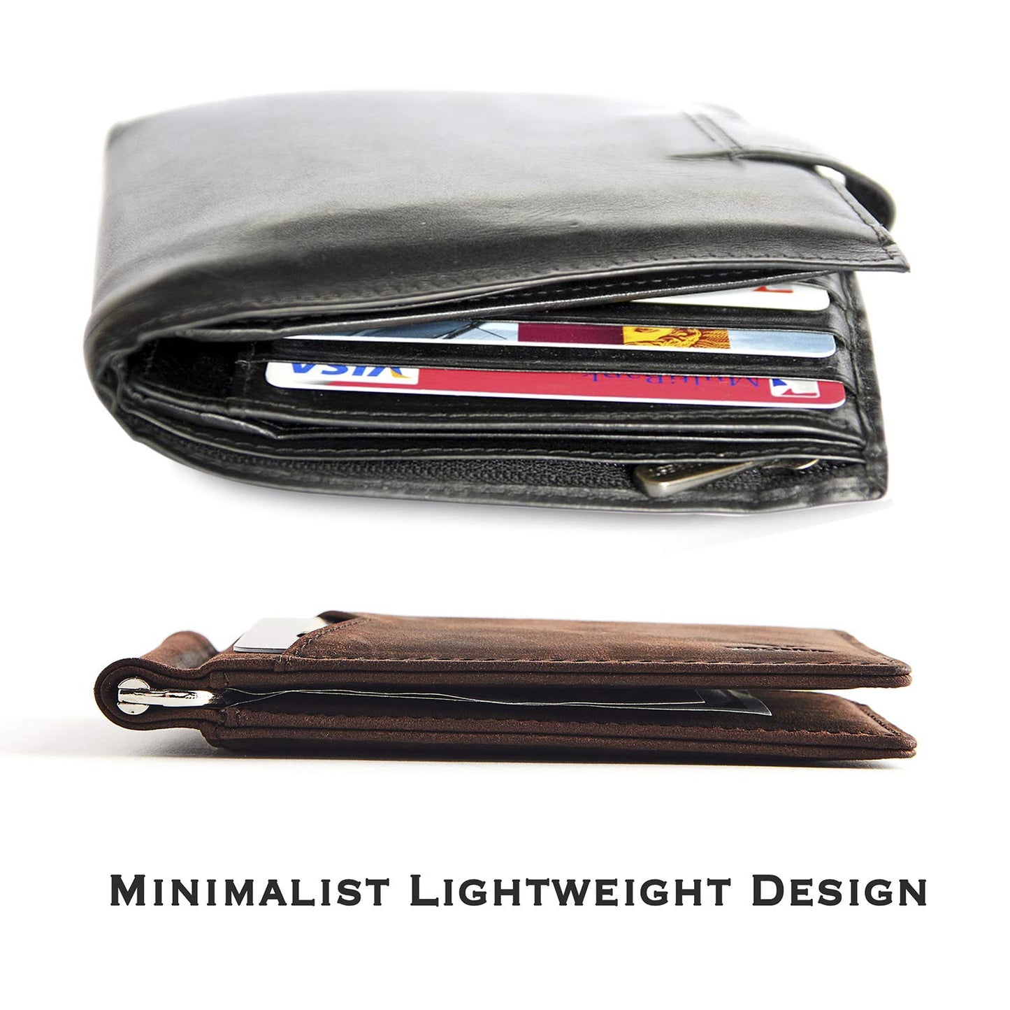 YBONNE Mens Slim Wallet with Money Clip Front Pocket RFID Blocking Thin Bifold Leather Card Holder Minimalist Mini Billfold