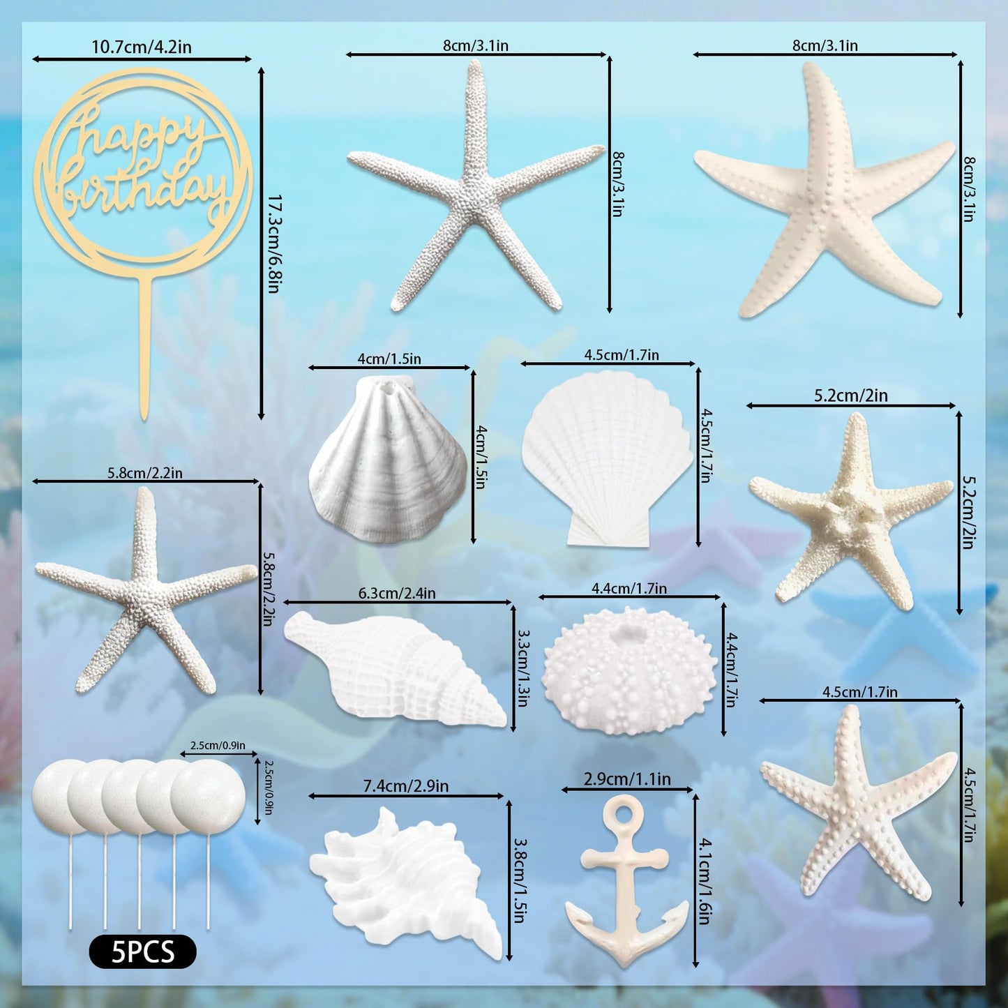 Beach Cake Topper Shells Cake Toppers Starfish Conch Cake Toppers