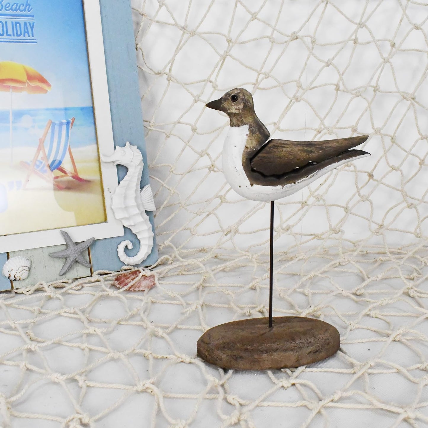 Veclotch Wood Seagull Figurine Nautical Decoration, Rustic Sea Bird Statue Nautical Beach Theme Seabird Sculpture Table Top Decor for Living Room Bathroom Home Decor
