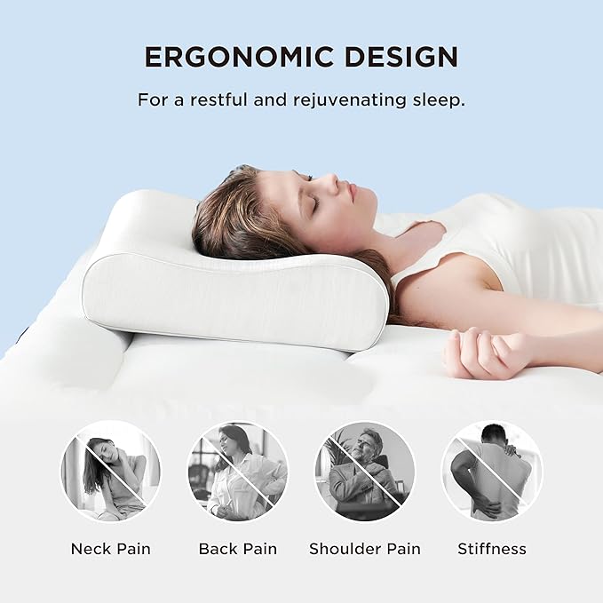 Bedsure Pillow for Neck Pain Relief - Ergonomic Odorless Memory Foam Cervical Contour Neck Support Orthopedic Pillow for Side, Back, Stomach Sleeper