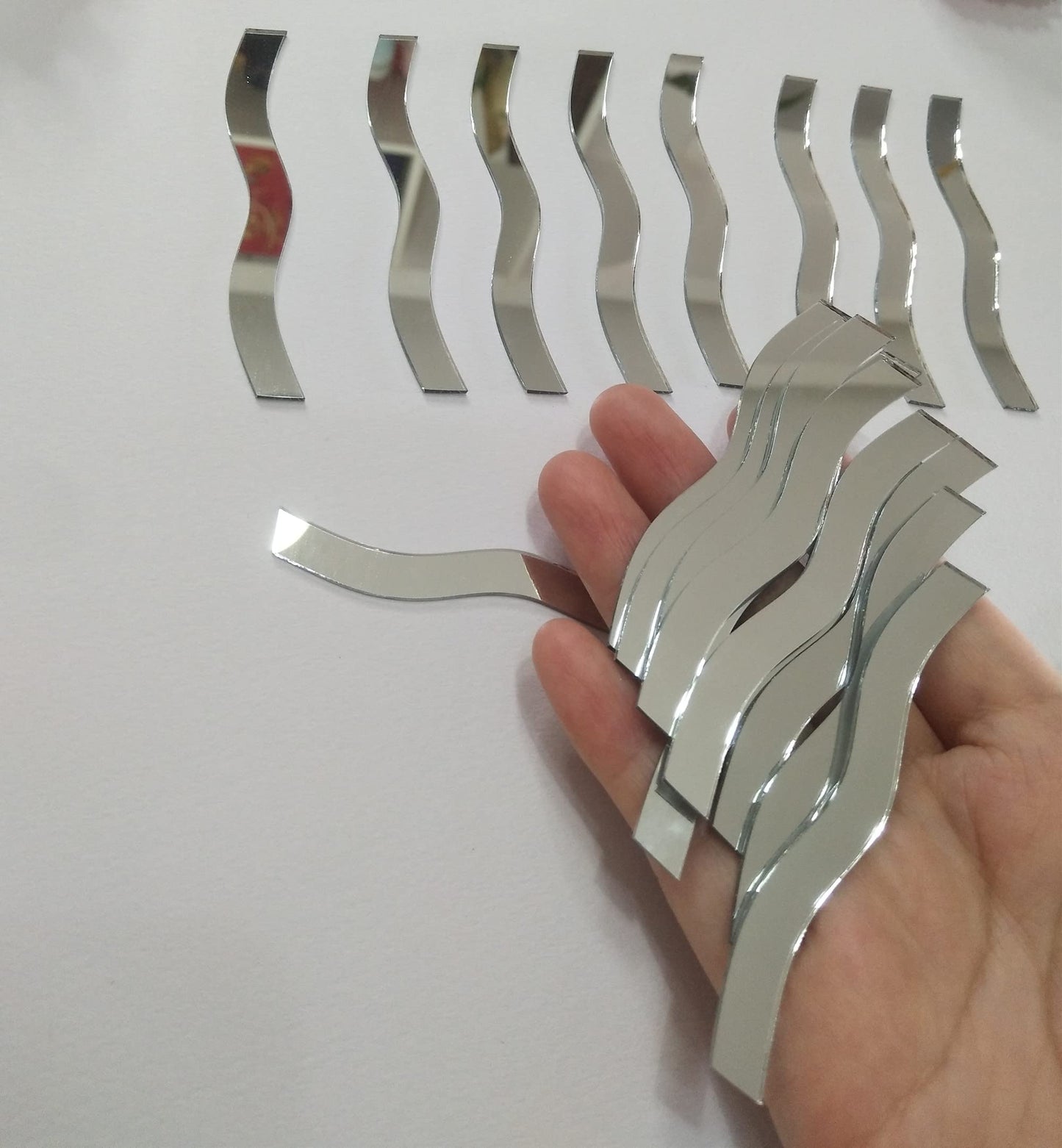 100pcs of 3’’ Wave Glass Mirror Mosaic,Wavy Rectangle Mirror Mosaic Tile for Art Craft Projects (Silver Mirror)