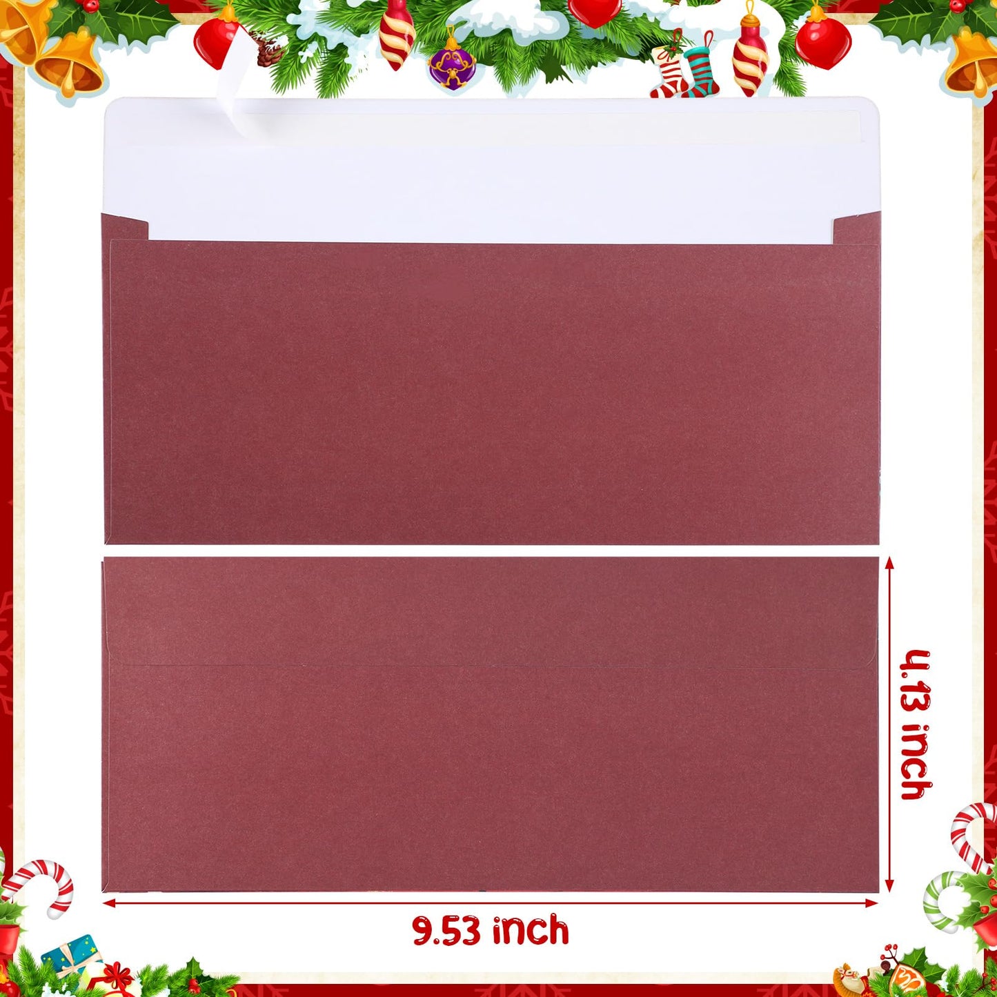 Zhanmai 60 Christmas Envelopes #10 Holiday Xmas Self Adhesive Envelopes for Mailing, Office, Business, Wedding, Birthday, Party, Gift Supplies, 4.13 x 9.53 Inch