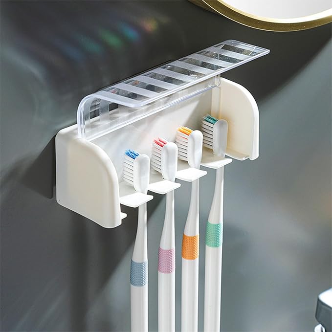 Toothbrush Holders for Bathrooms,Kids Toothbrush Holders with Cover,5 Slots Electric Tooth Brush Holder Wall Mounted Toothbrush Organizer,Shower Restroom Bathroom Accessories (White)