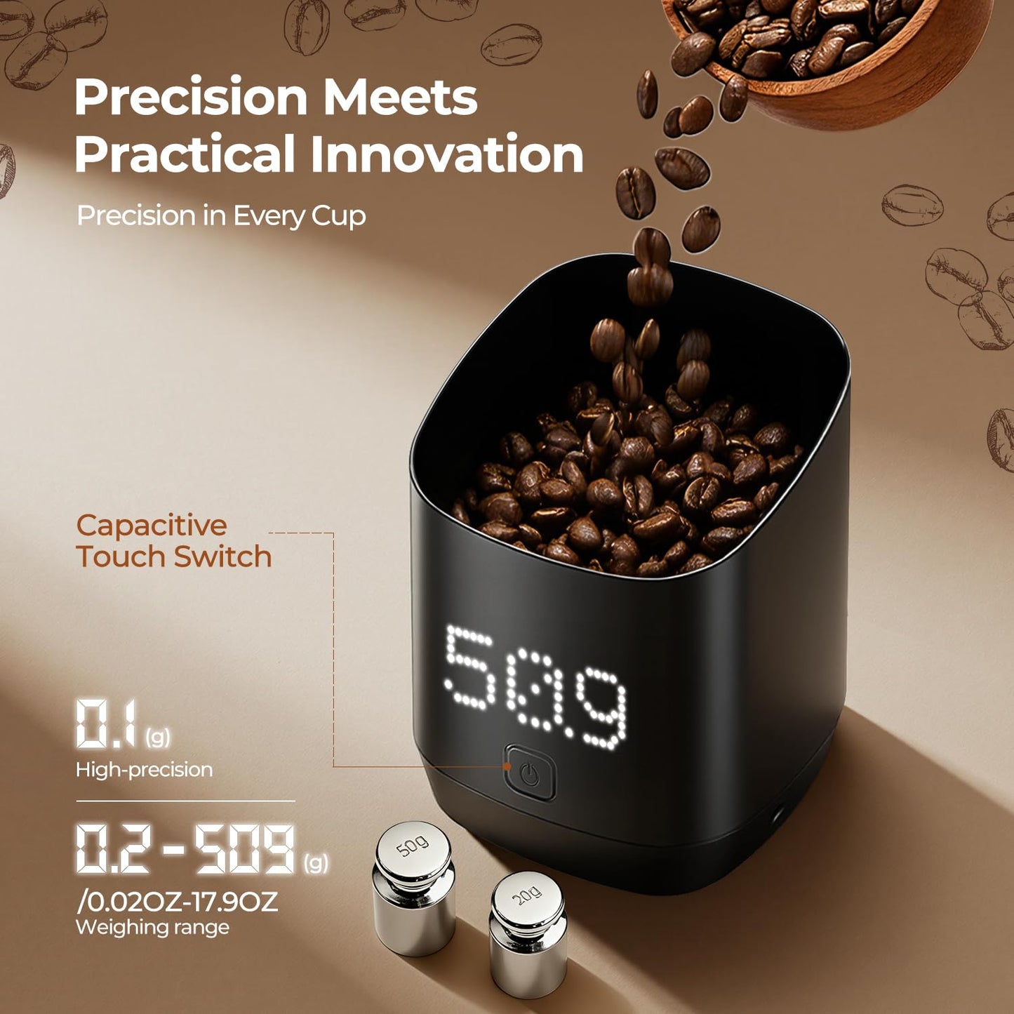 Subscale Digital Dosing Cup with LED Display - Sleek & 1g/0.1oz Precise Scale - Dosing & Brewing Accessories,USB-C Charging,Waterproof, Measures Coffee Grounds for Espresso - Baking/Coffee Lover Gifts