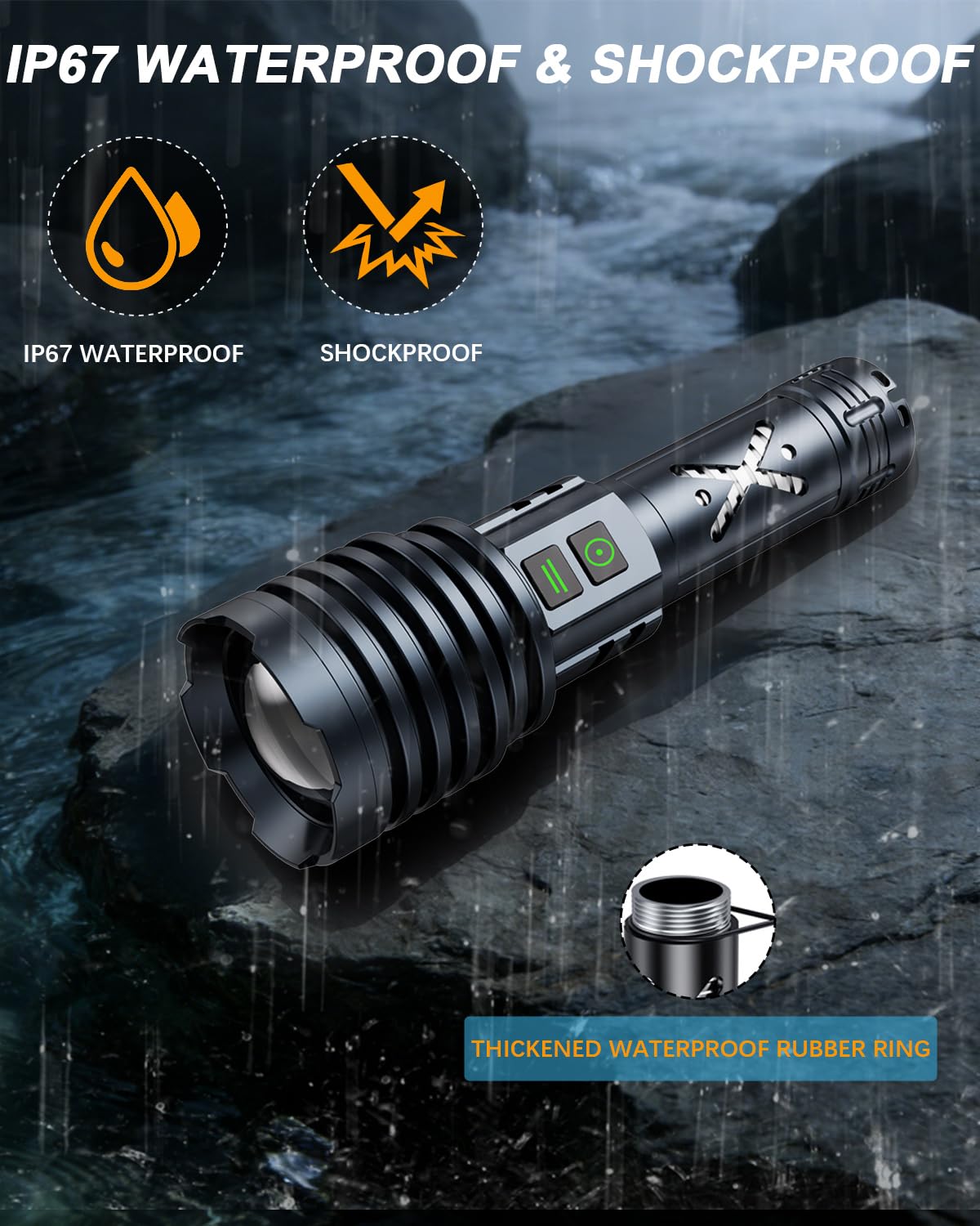 Amzyigou Super Bright Flashlight 2600,000LM High Lumens Rechargeable, USB C Charge/Discharge, 30H+ Runtime, 6 Modes, Zoomable Focus, Dual Buttons, Premium Gift for Home Camping Emergency (Casual)