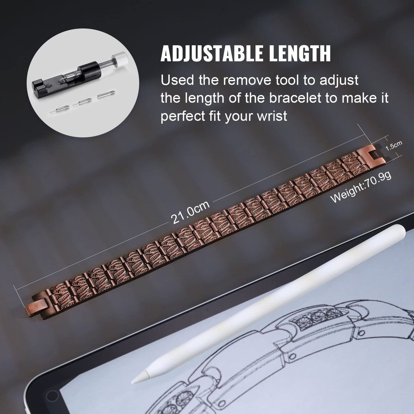 RainSo 99.99% Men Double Row Pure Copper Magnetic Bracelet for Men 3500 Gauss with Gift Box Adjustable