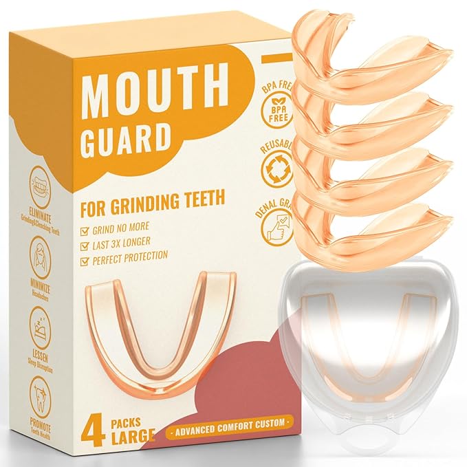 4 Pack Orange Mouth Guards for Women and Men, Large Size, Moldable Night Guards for Teeth Grinding and Clenching, Comfortable Bite Guards, Stylish Custom Dental Guards for Protection