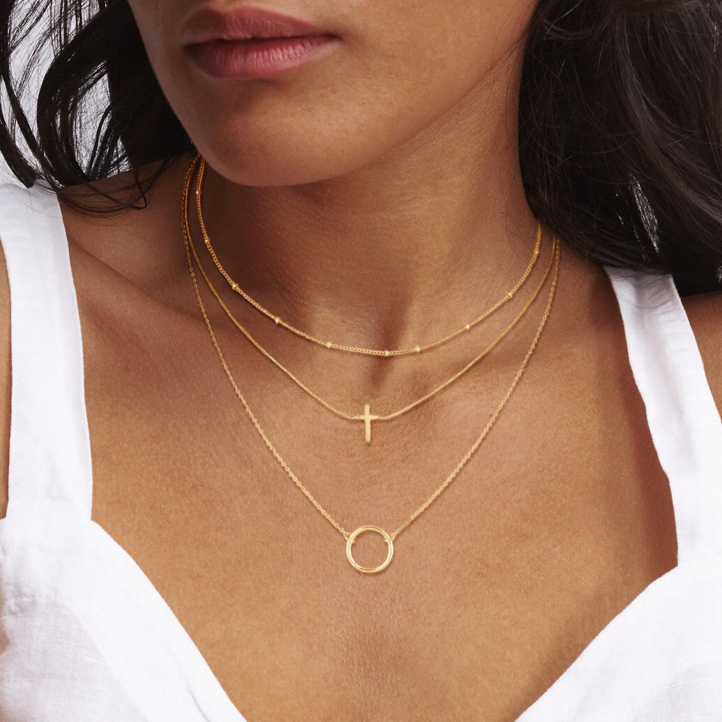 MFRYK Gold Necklaces Stack For Women,14K Gold Plated Simple Layered Choker Necklaces,Stackable Multilayer Gold Small Square Pendant Box Paperclip Chain Layered Necklaces Set Jewelry Gift for Women