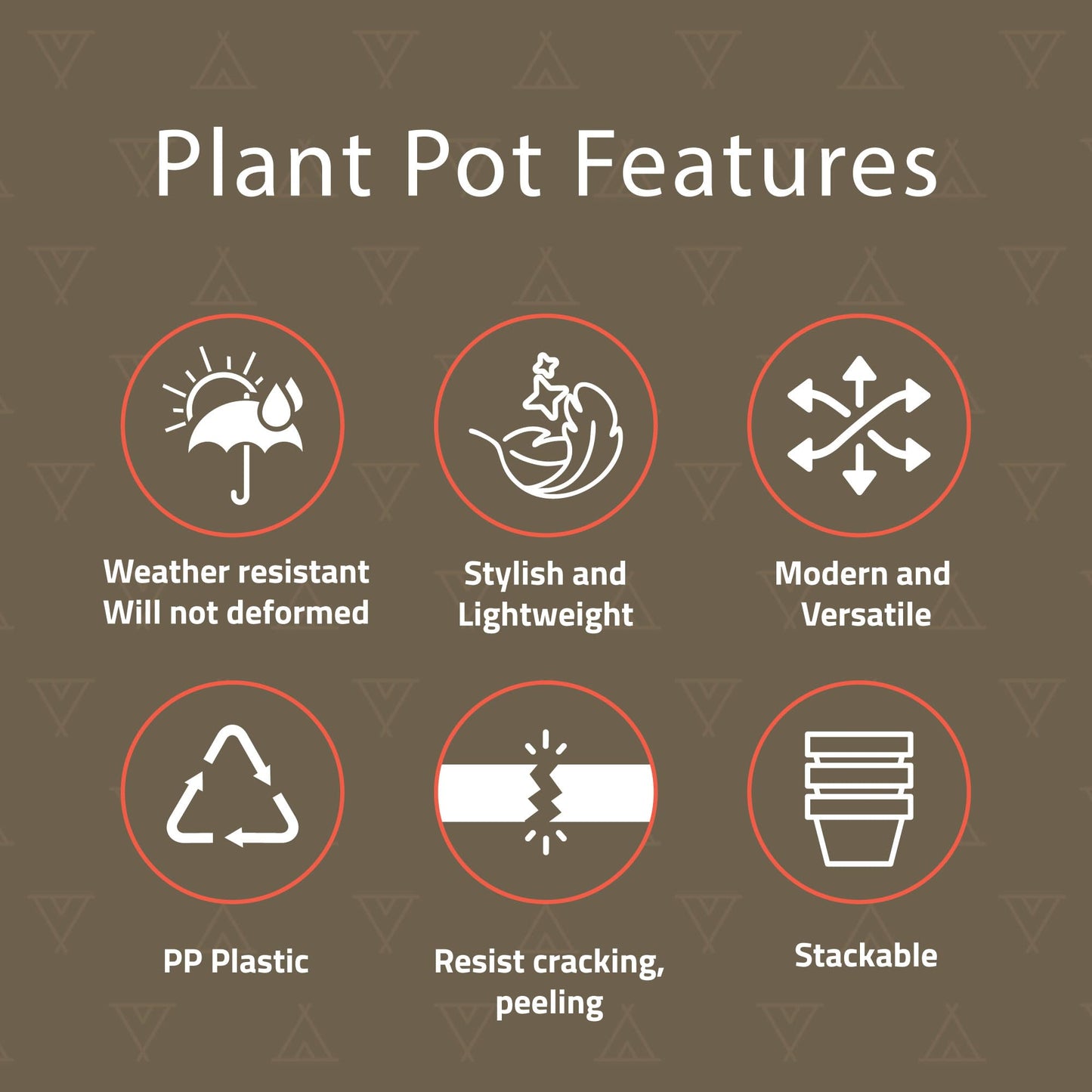 Campior Plastic Plant Pots with Drainage - Home Decor Flower Pot, Stackable Design for Indoor & Outdoor Use, Lightweight and Sturdy, Space-Saving, (7”, 6.6”, 6”, 5.3”, 4.8” Inches), Pack of 20, White