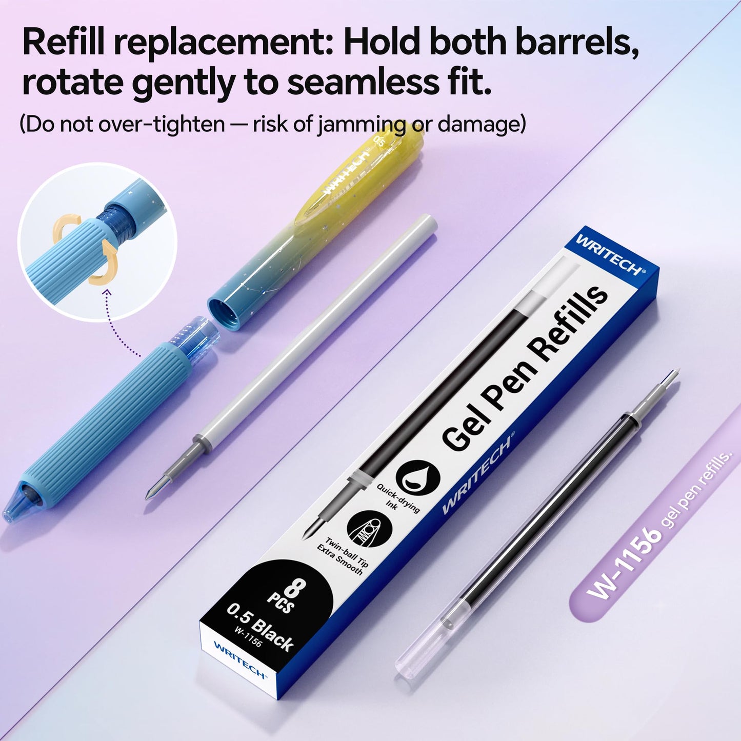 WRITECH Gel Pens Fine Point: Nebula Pen Set 0.7mm Black Ink Retractable 6ct Medium Point Smooth Writing with Aesthetic Gradient Color Barrel for Journaling Note Taking Silent Click No Smear