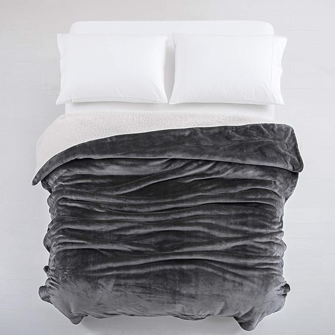 IR Imperial Rooms Grey Sherpa Fleece Throw Blanket for Bed - Wholesale Bulk Pack of 16 Sherpa Blankets - Soft Fluffy Throw Blankets for Hotels, Guest Bedroom, 50x60 Inches
