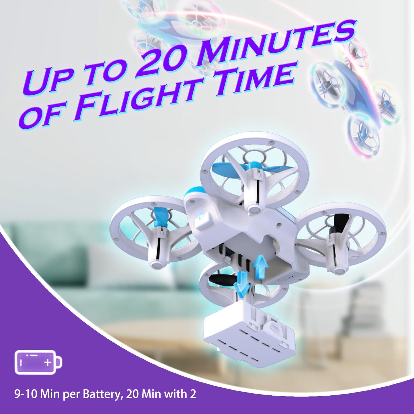 Mini Drone for Kids and Beginners - RC Mini Quadcopter with 360° Flip, Headless Mode, One-Key Ascend/Descend, Colorful LED Lights, Small Indoor Helicopter, Gift for 6+ Boys and Girls, 2 Batteries