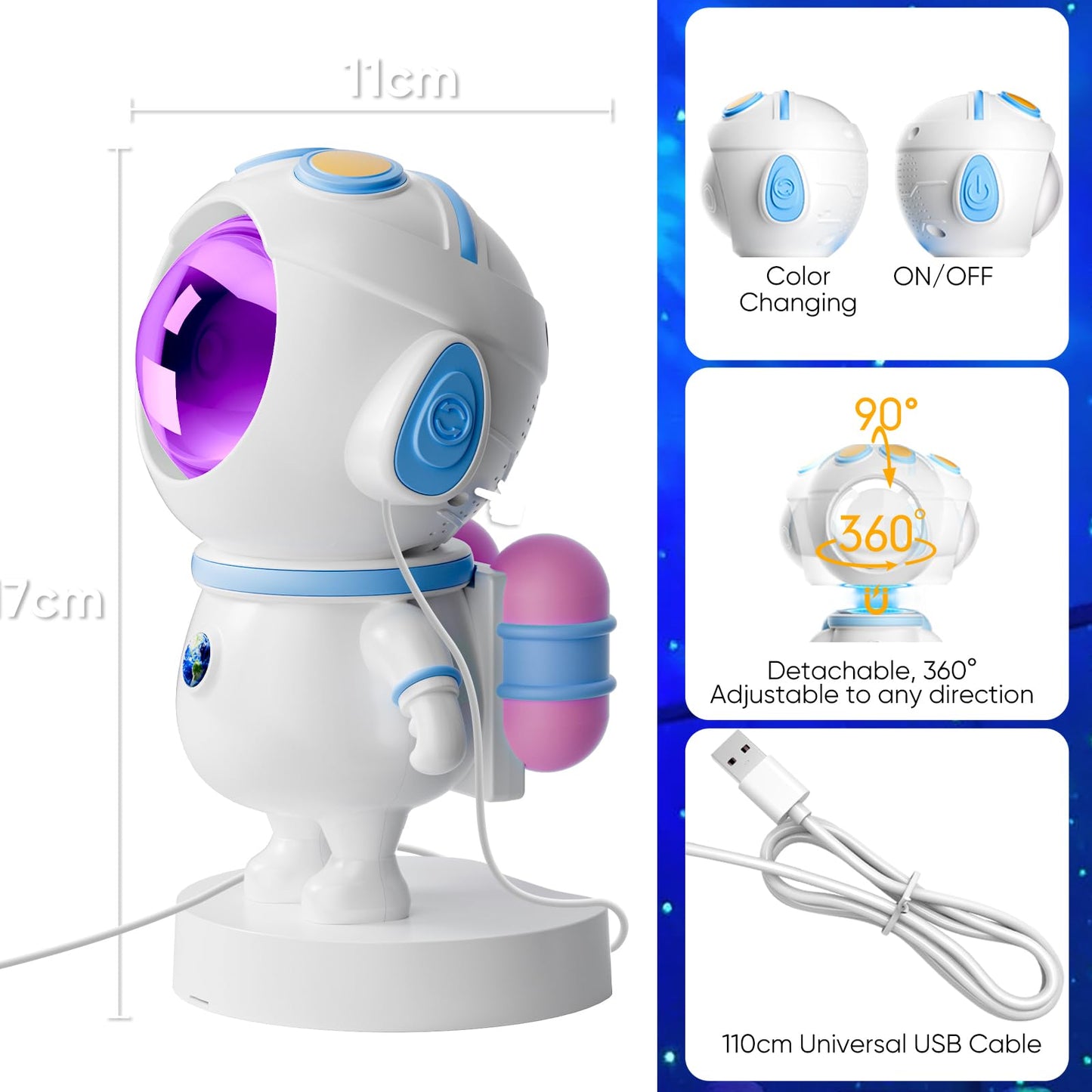 Astronaut Galaxy Star Projector Light, Aurora LED Night Light Lamp for Bedroom,Adults Kids Room Decor, Space Starry Nebula Ceiling Lighting Projector with Timer, Remote & APP Control, White Noise