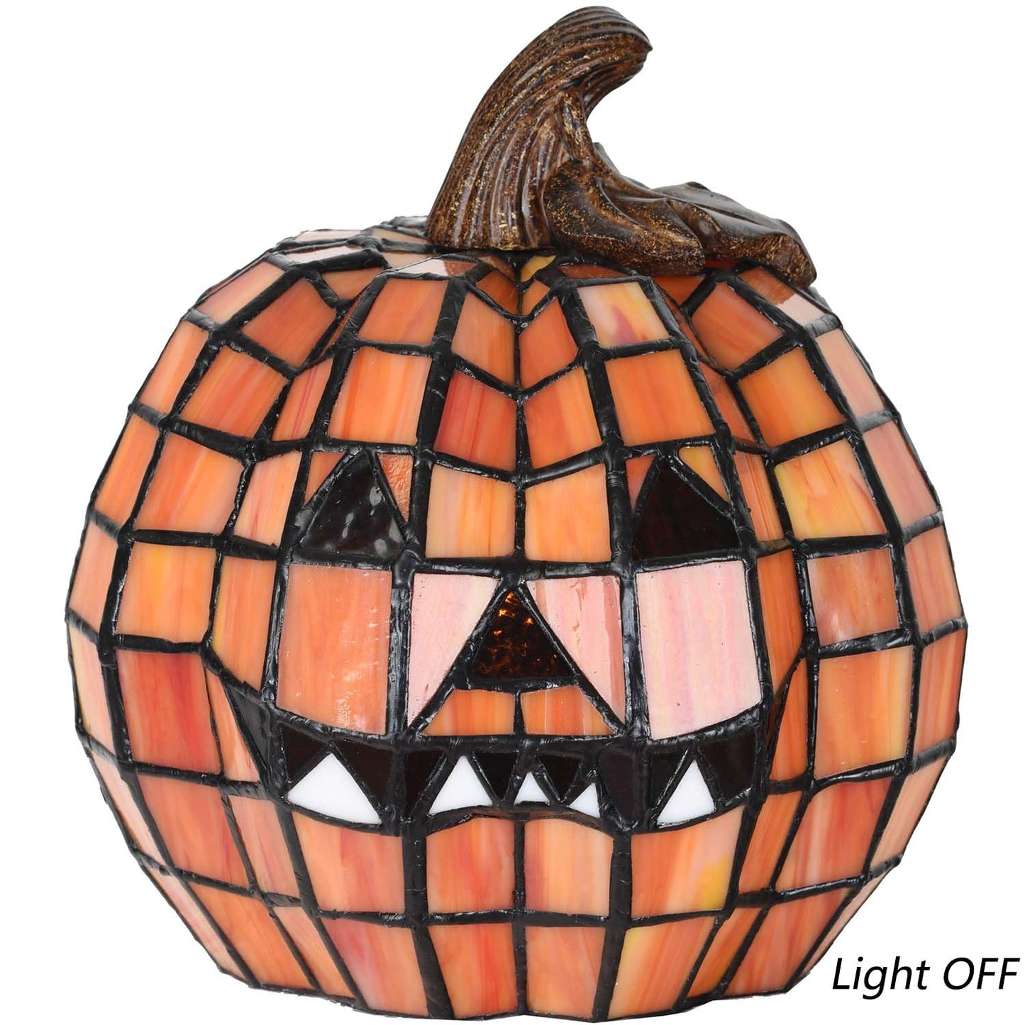 Bieye L10927 Carved Pumpkin Tiffany Style Stained Glass Accent Table Lamp for Halloween Decor