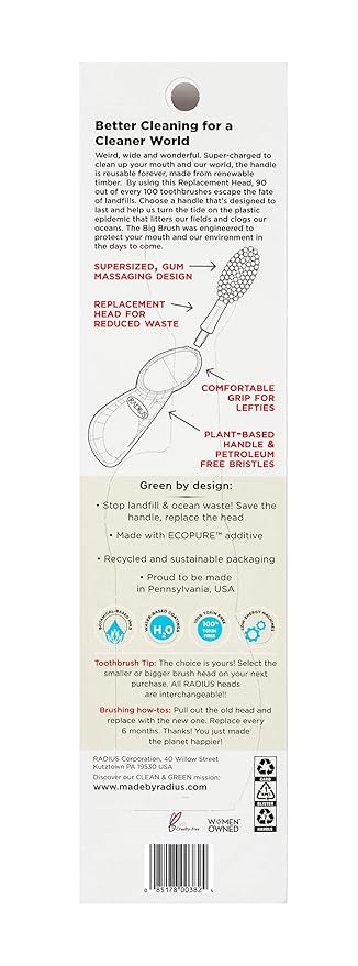 RADIUS Toothbrush Big Brush with Replaceable Head, Left Hand, Soft in Gold, BPA Free and ADA Accepted, Designed to Improve Gum Health and Reduce The Risk of Gum Disease