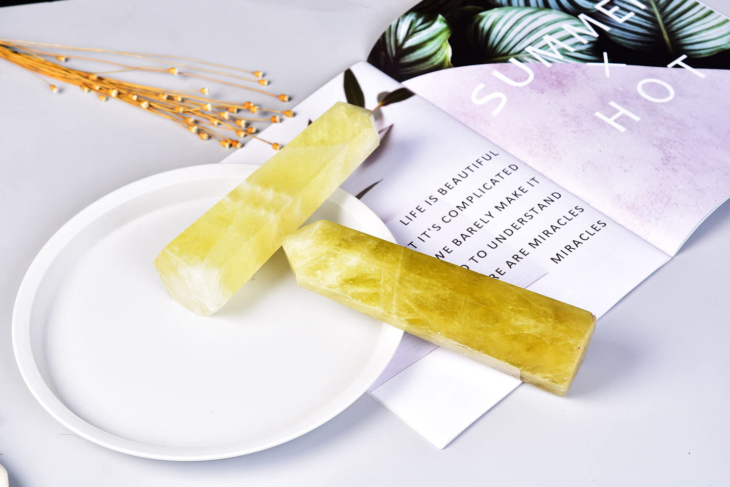 AMOYSTONE Large Crystal Obelisk Tower Lemon Quartz Point Wand 6 Faceted Reiki Meditation Therapy 1.1-1.7 LBS