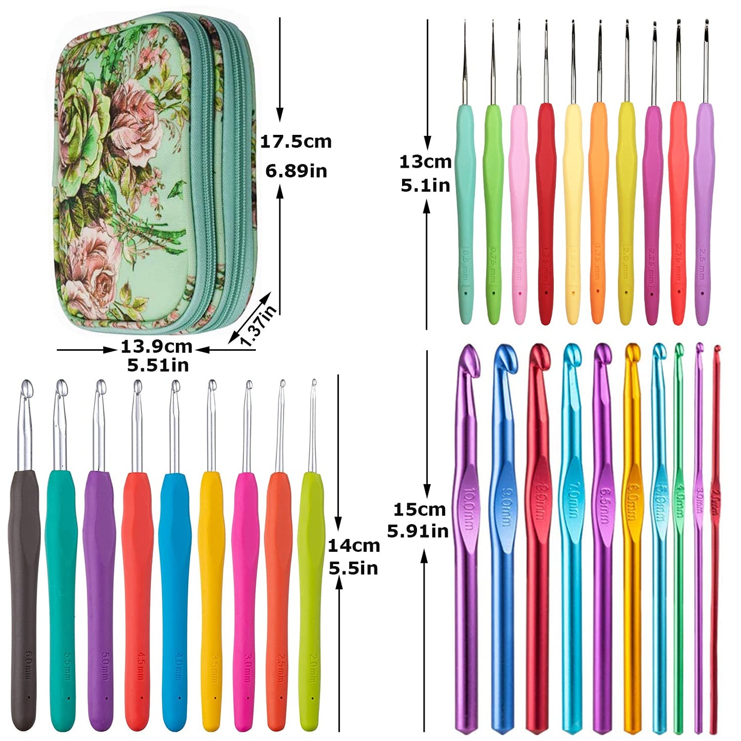 Mdoker 100pcs Crochet Hooks Set in Case Ergonomic Soft Grip Handles Weave Yarn Knitting Needles Kit and Crochet Needle Accessories Crochet Kit Complete Set for Beginners and Experienced Lover