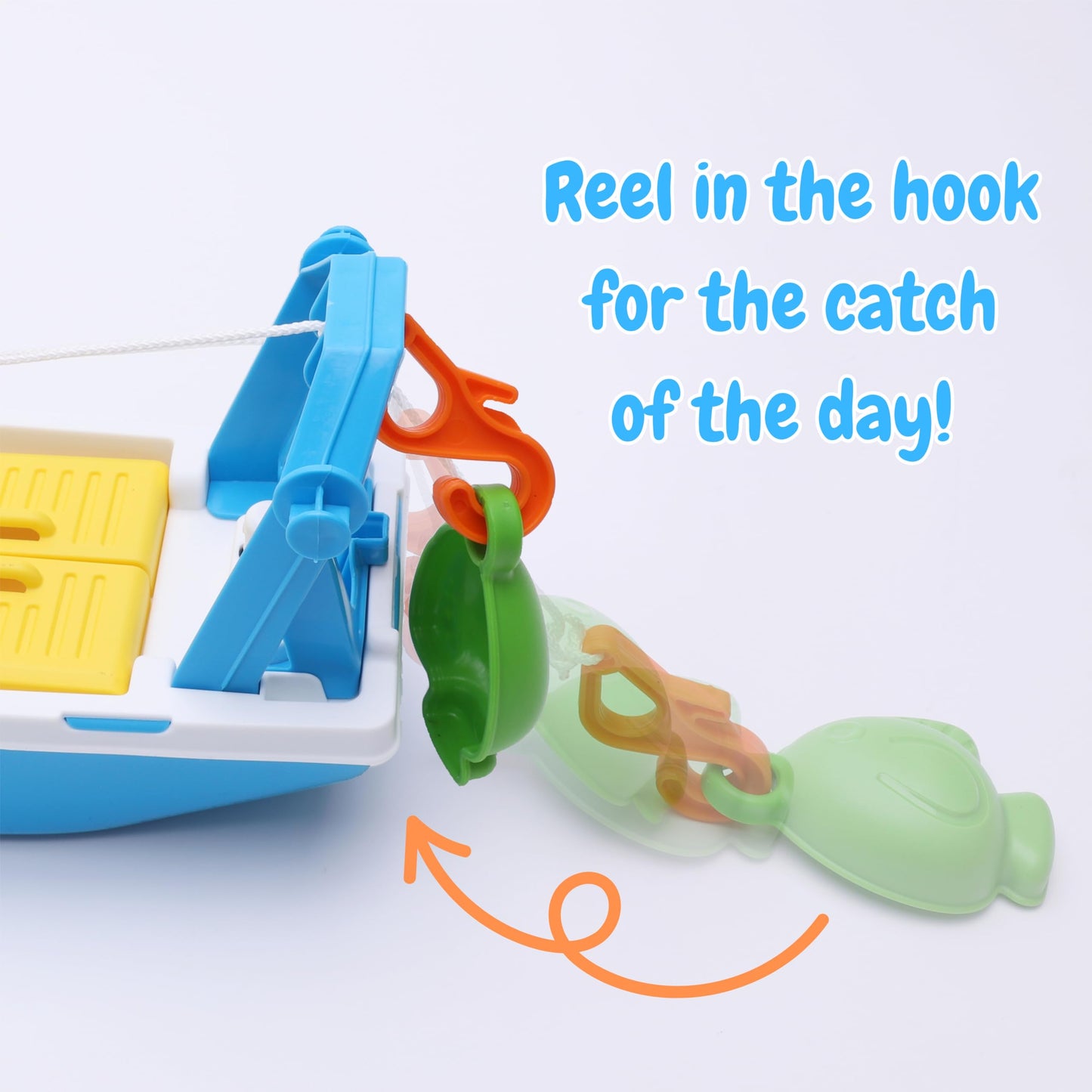 Toyland® 40cm (16") Colourful Fishing Boat with Moveable Doors, Fishing Hook & 4 Plastic Fish - Kids Floating Water Toy - Pool & Bathtime Toys - 3 Years+