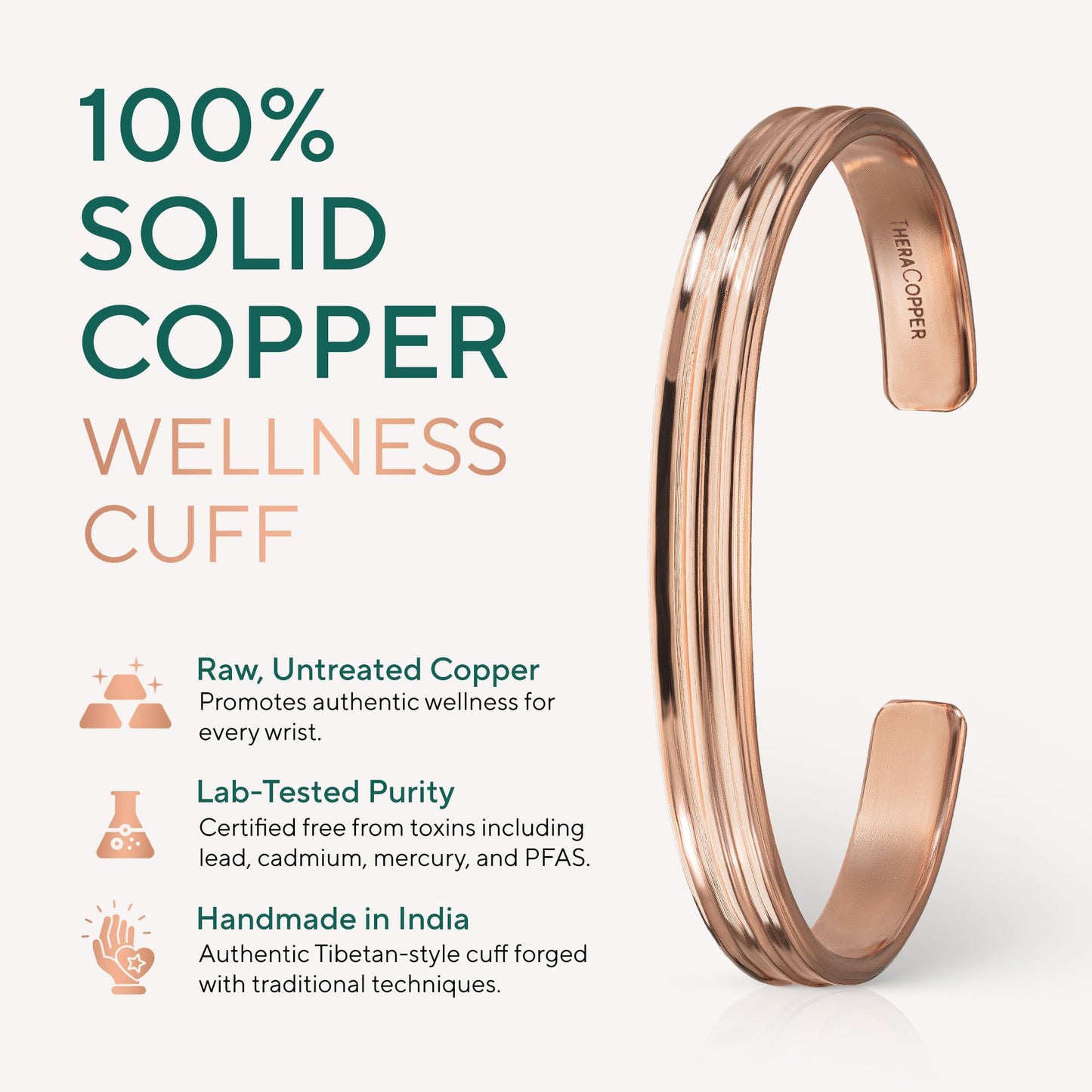 TheraCopper Copper Bracelet for Men & Women — 100% Pure Copper Bracelets — Raw, Solid & Uncoated Authentic Handmade Tibetan Bracelet Cuff Bangles (Tier)