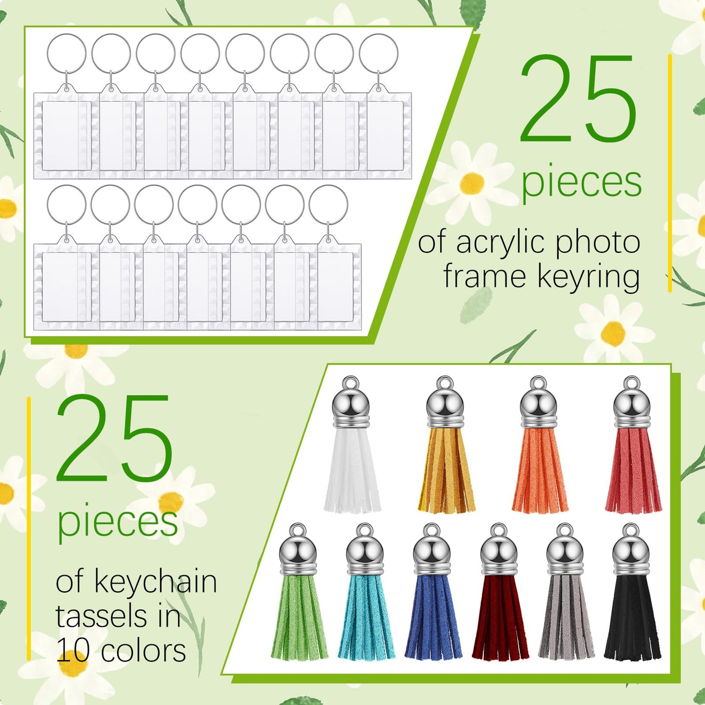 Yaomiao 25 Set Acrylic Photo Keychain with Tassel Clear Blank Custom Keychain Frame Holder Insert Picture Keyring Making Kit (Wavy Rectangle)