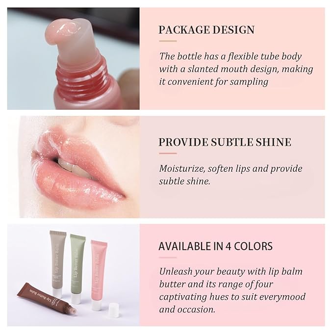 Lip Butter Balm 4PCS - Tinted Lip Balm Hydrating - Smooth Lip Moisturizer Gift Set - Nourishing Lip Gloss for Girls Lip Makeup - Lip Oil for Women Lip Treatment - with Vanilla,Mint,Coffee,Cake