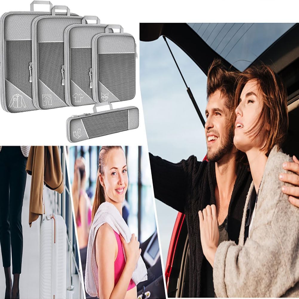 5 Pack Packing Cubes for Travel Ultralight Expandable Suitcase Organizer Bags with Double Zipper for Carry-on Luggage, Cruise, Vacation
