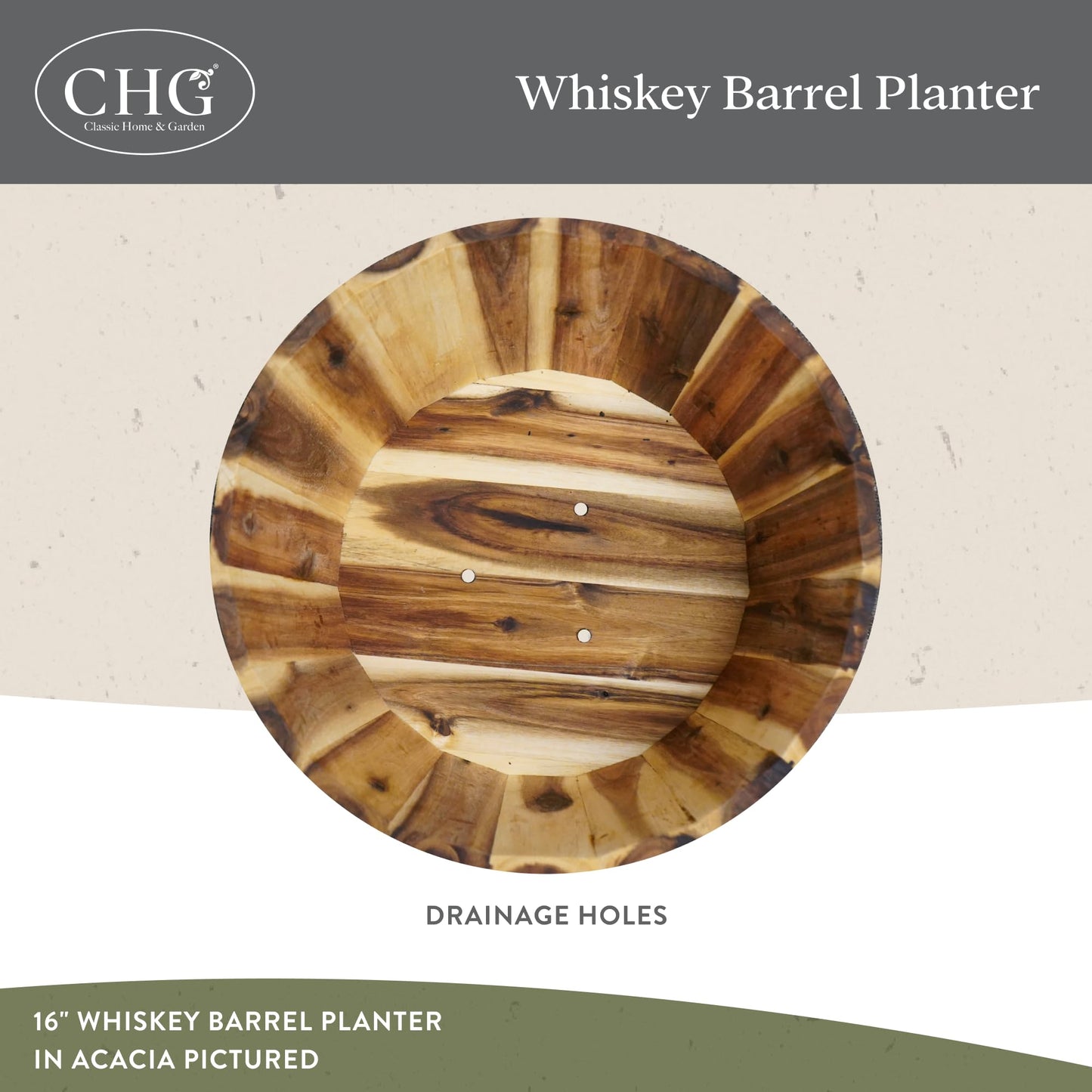 Classic Home & Garden 16" Whiskey Barrel Planter, Acacia