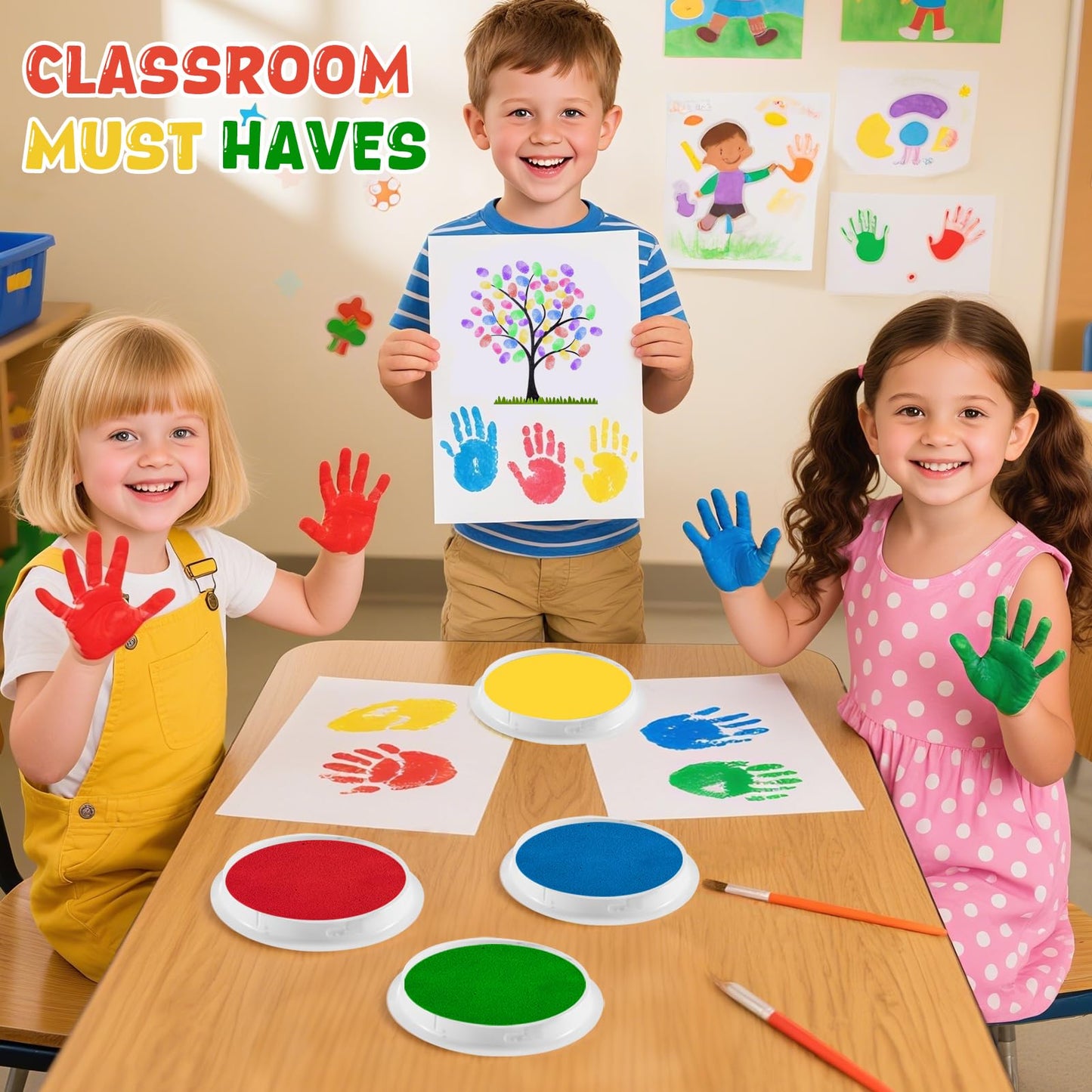 7" Large Ink Pads for Kids - Handprint Footprint Size Rainbow Stamps Pad, Safe & Washable Ink Pad for Fingerprint Painting Card Making Stamp Crafting Paper Wood Fabric Scrapbook Kids Birthday Gifts