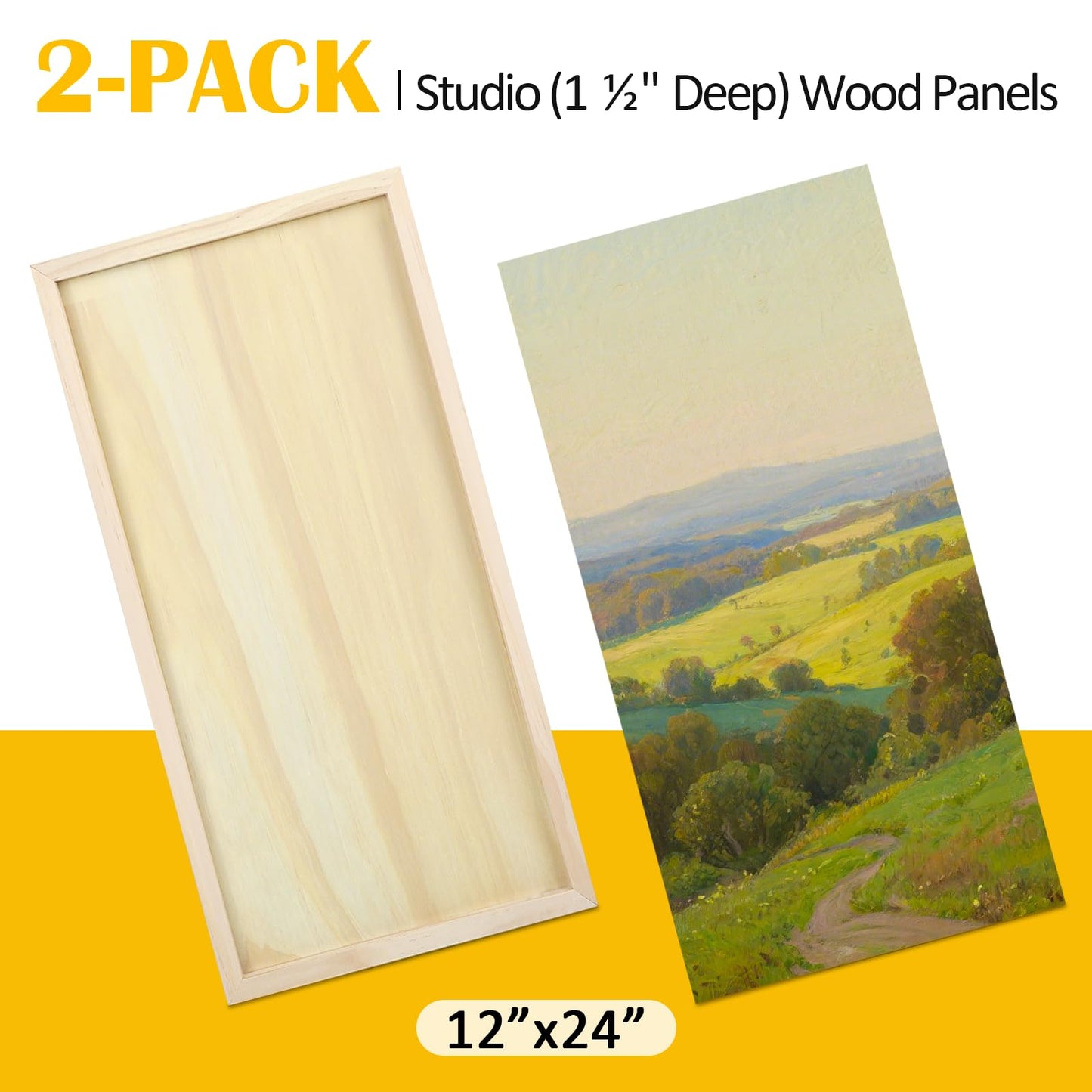Falling in Art 2 Pack Unfinished Wooden Canvas Panels, 12x24 Gallery Birch Wood Panels Kit, 1 1/2" Deep Art Cradle Boards for Acrylic Painting, Pouring and Burning