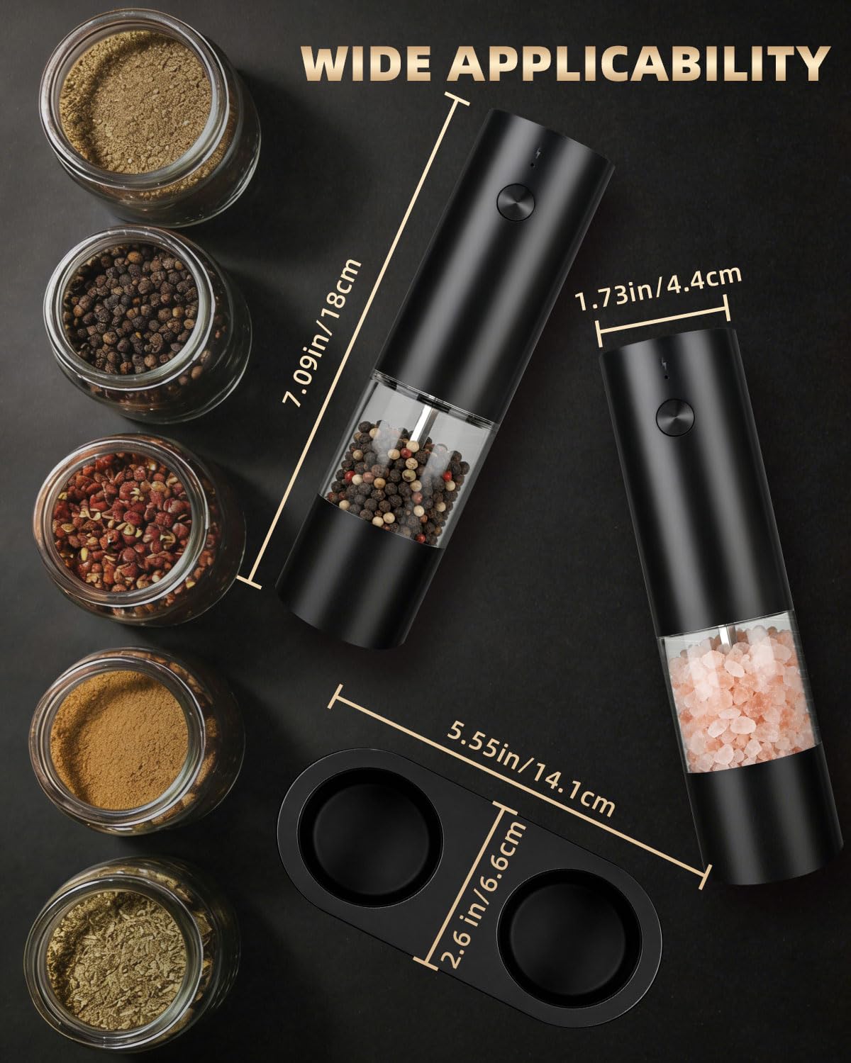 Electric Salt and Pepper Grinder Set Rechargeable, Automatic Salt and Pepper Shakers Mill Refillable, One Hand Operation Adjustable Coarseness, Kitchen Gadgets, House Warming Gifts New Home