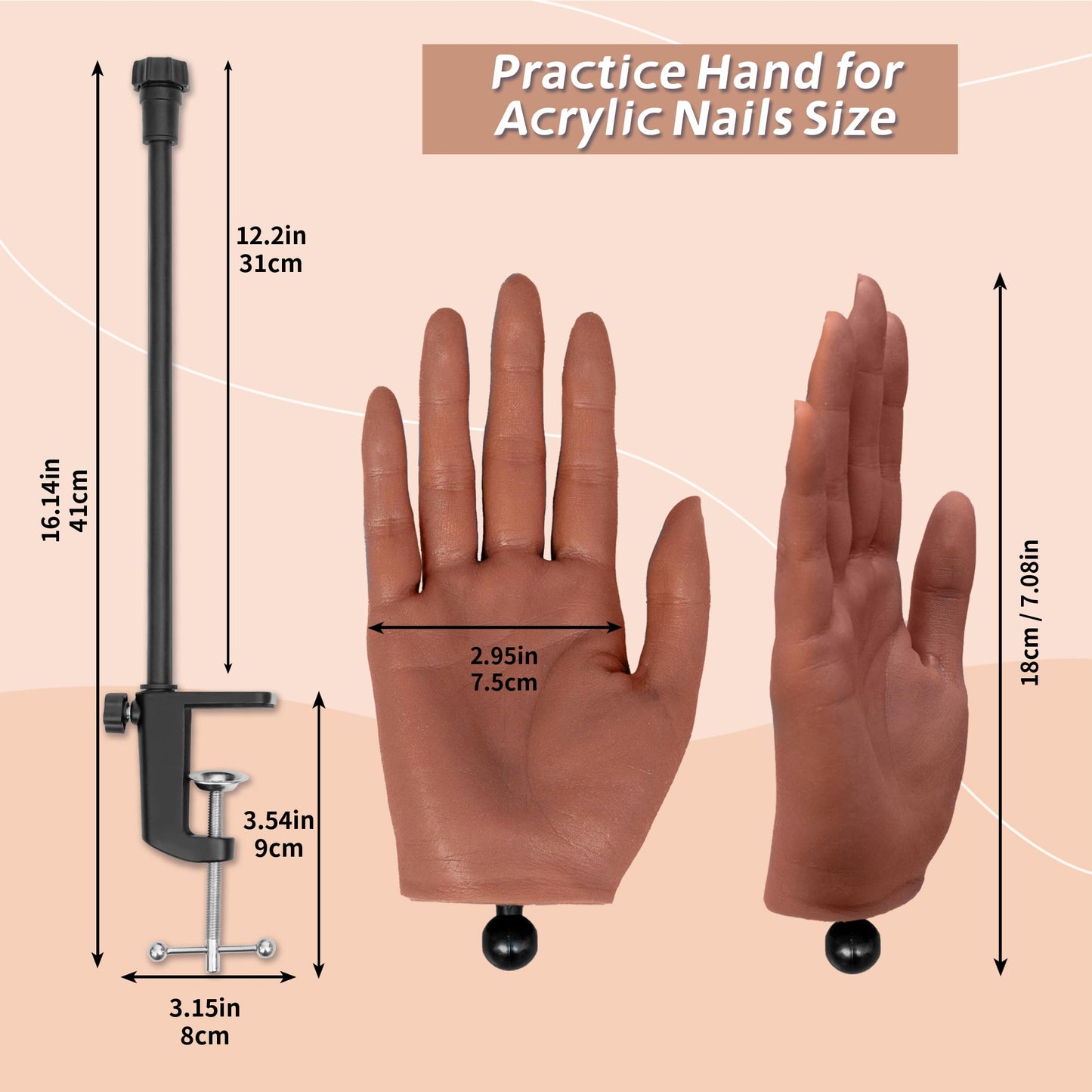 Veikmv Practice Hand for Acrylic Nails, Realistic Silicone Training Hand with Flexible Fingers for Nail Art Practice,Professional Mannequin Hand Model Kit for Gel Polish