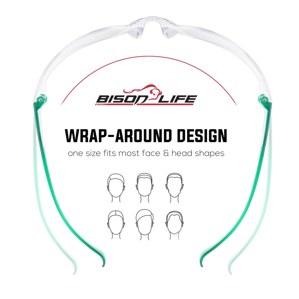 Clear Lens Green Temple Safety Glasses Bulk 6 Pack (6 Count)