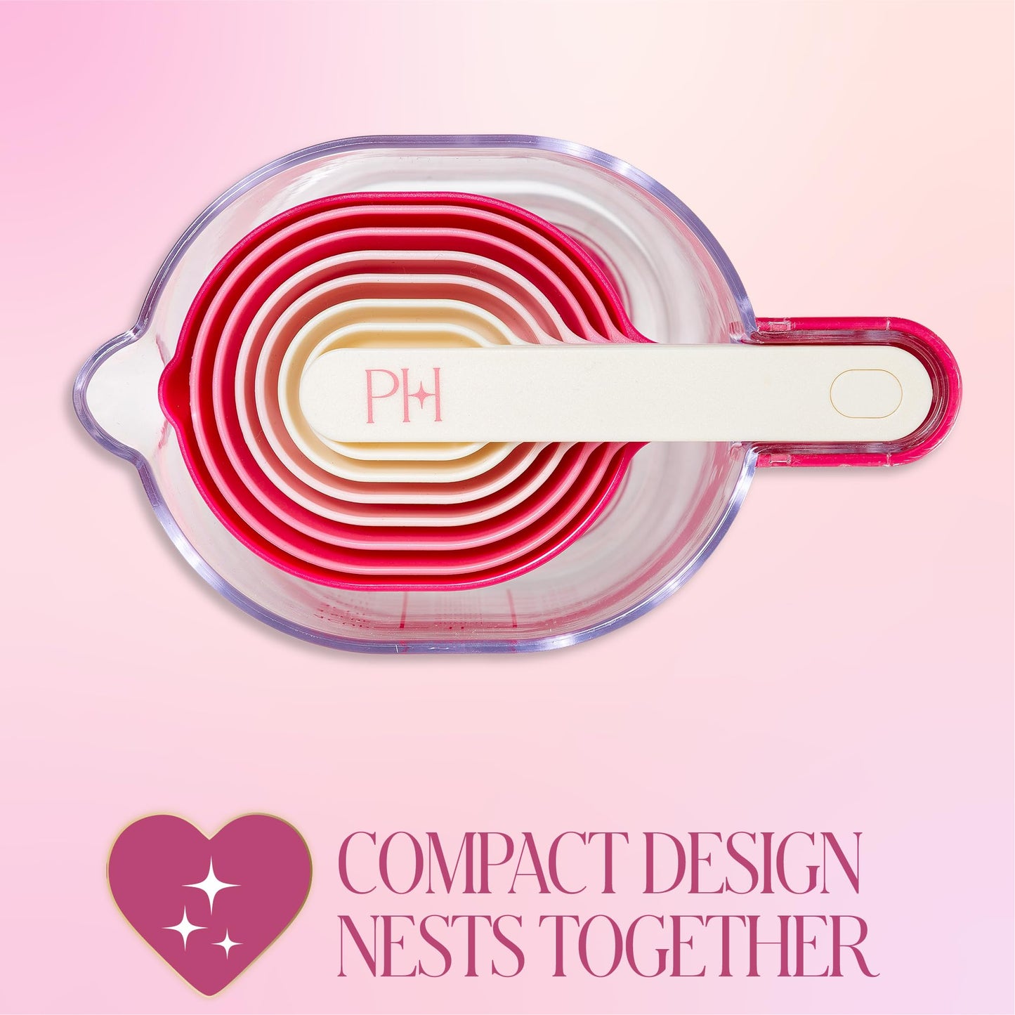 Paris Hilton 9-Piece Measuring Set, Durable Plastic Measuring Cups and Spoons With Funnel and Leveler, Dishwasher Safe, Pink