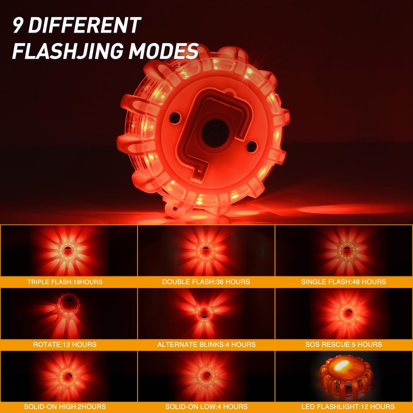 Nilight LED Road Flares Emergency Lights 3 Pack,9 Flash Models Roadside Emergency Lights for Vehicles with Magnetic Base & Hook,Premium Storage Bag(Batteries Not Included)