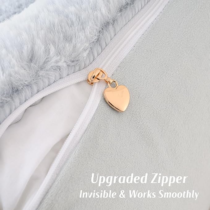 FUTEI Light Blue Decorative Throw Pillow Covers 12x20 Inch Set of 2, Square Soft Faux Rabbit Fur Thick Striped Lumbar Pillow Case,Winter Home Decor for Couch Bed Living Room