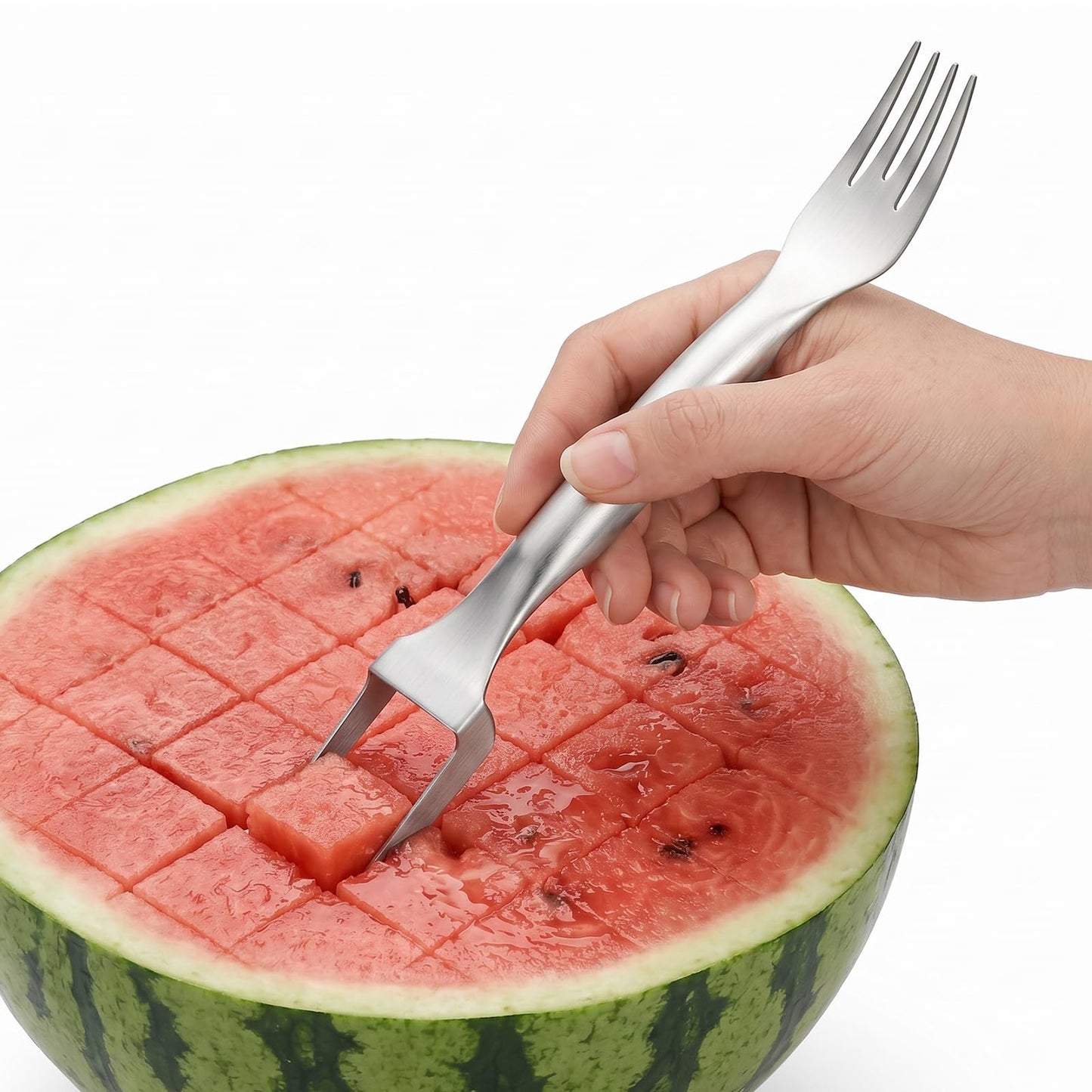 CripsTaste Watermelon Fork Cutter Slicer Tool, 2-in-1 Stainless Steel Fruit Cutter Melon Slicer Cutter Tool, Watermelon Cutting Tool for Home Party Camping Kitchen Gadget