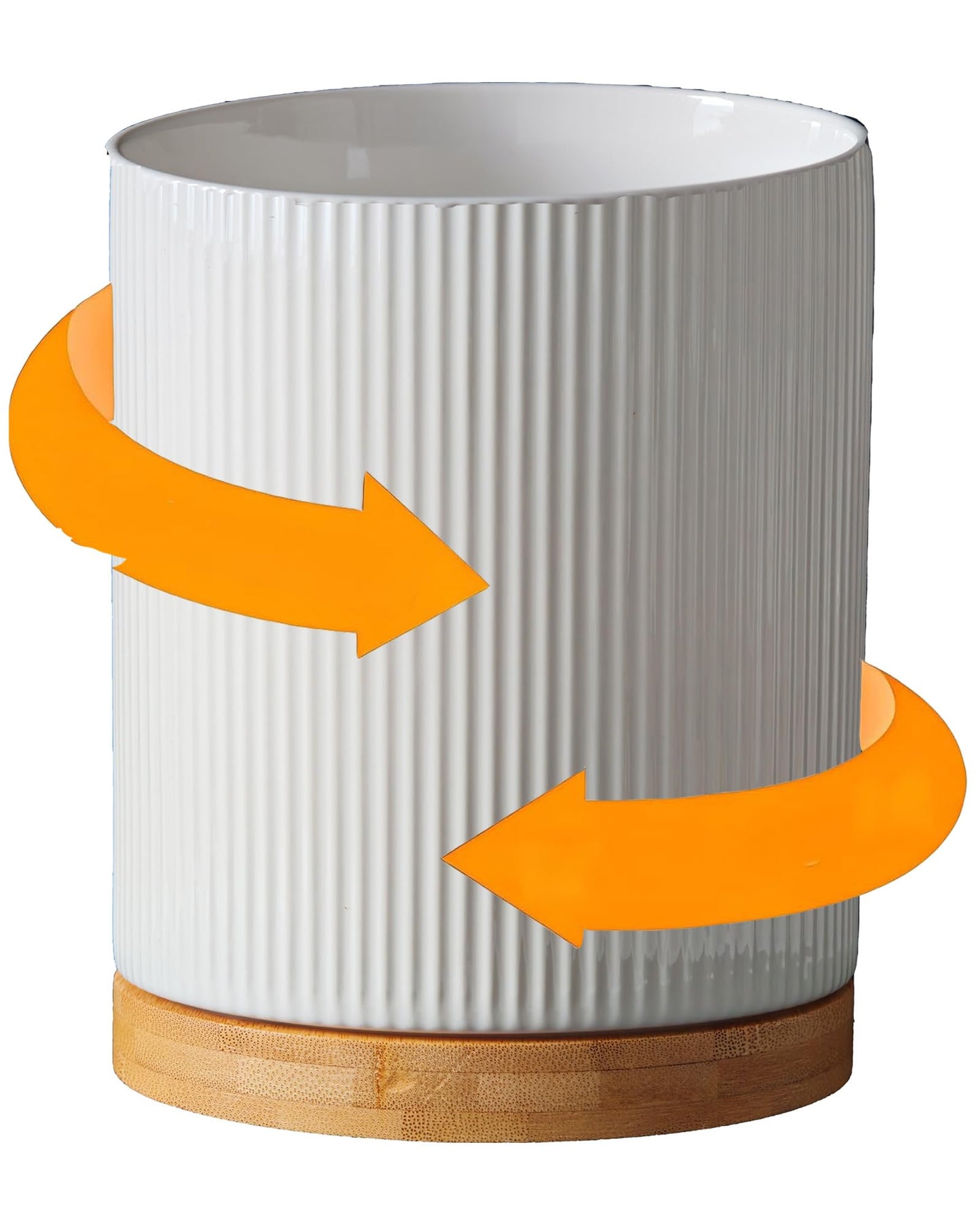 UDNORDGLOW 360° Rotating Utensil Holder for Kitchen Counter, 7.6'' Extra Large Utensil Caddy for Countertop, Modern Utensil Organizer for Spatula, with Rotatable Bamboo Base, White