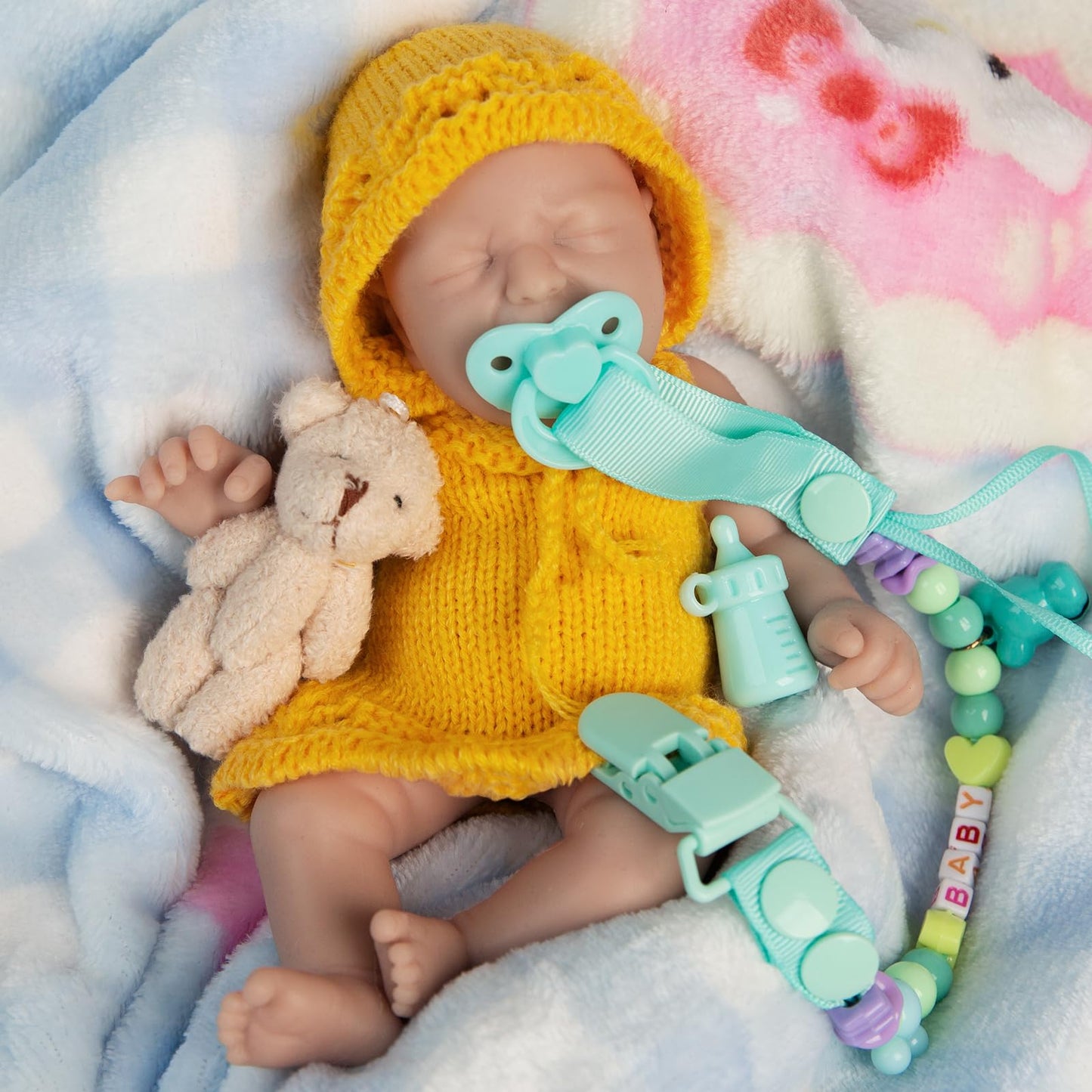 IVITA 8 inch Crying Mini Silicone Baby Dolls Weep Tiny Babies Washable Reality Babe Lifelike Realistic Infant with Feeding Kit & Gift Box