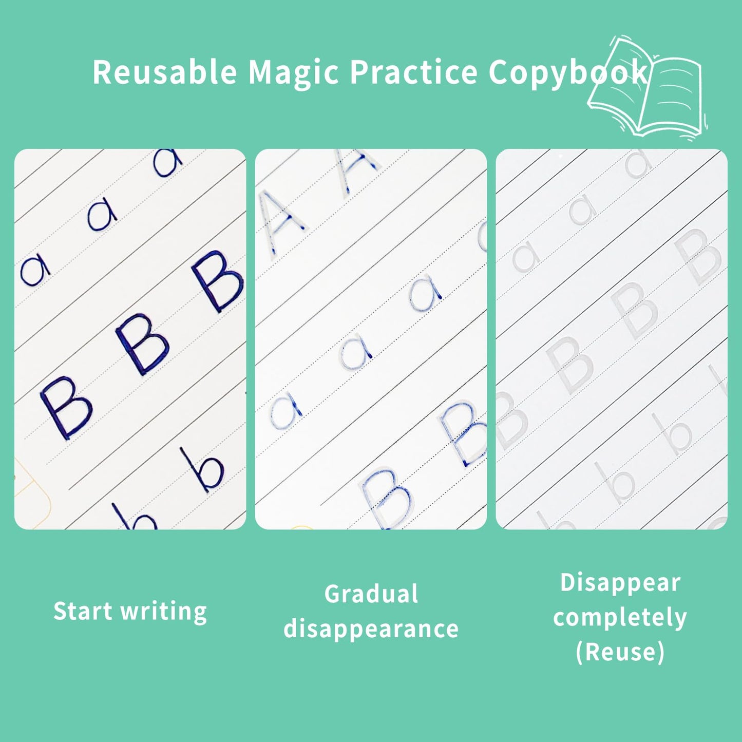 Reusable Grooved Handwriting Practice Workbooks for Kids Ages 3-8 – Magic Disappearing Ink & 3D Groove – Preschool Kindergarten Children Writing Books with Pen Grips