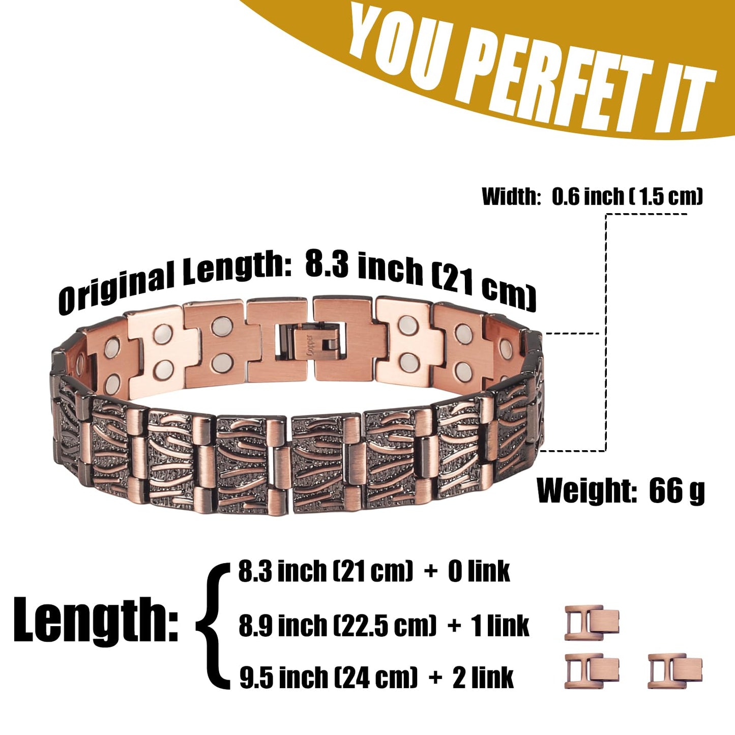 MagVIVACE Copper Bracelet for Men for Arthritis, Magnetic Therapy Bracelet with 3500 Gauss Effective Magnets, Healthy Jewelry Gift