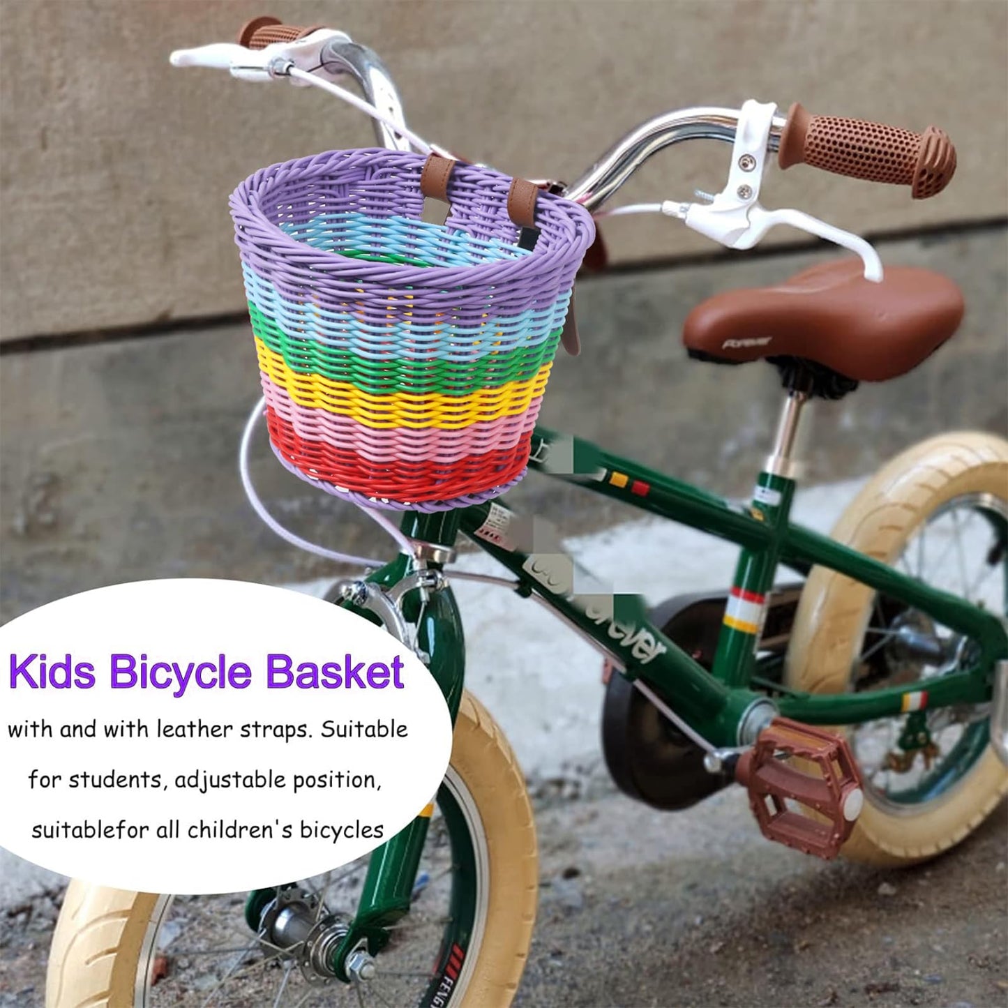 Bicycle Basket for Girls, Adjustable Front Handlebar Bike Basket with Bike Streamers Set Bell/Bicycle Windmill/Bicycle Wheel Beads DIY Bike Decoration Accessories Kit Gift (Rainbow 1)