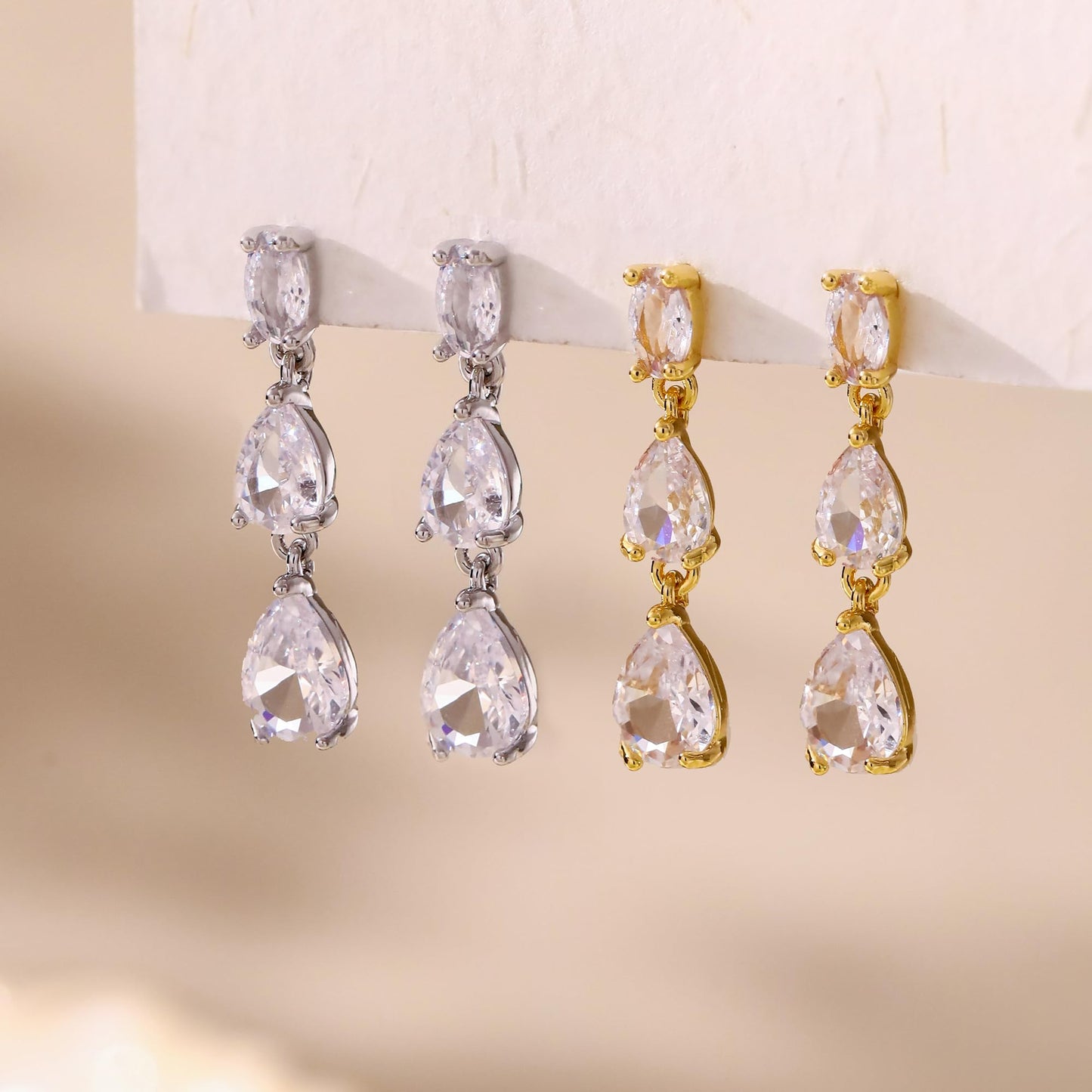 Solistra 14K Gold Plated Cubic Zirconia Drop Dangle Earrings for Women, Trendy, Hypoallergenic, Wedding, Valentine's Day Gifts