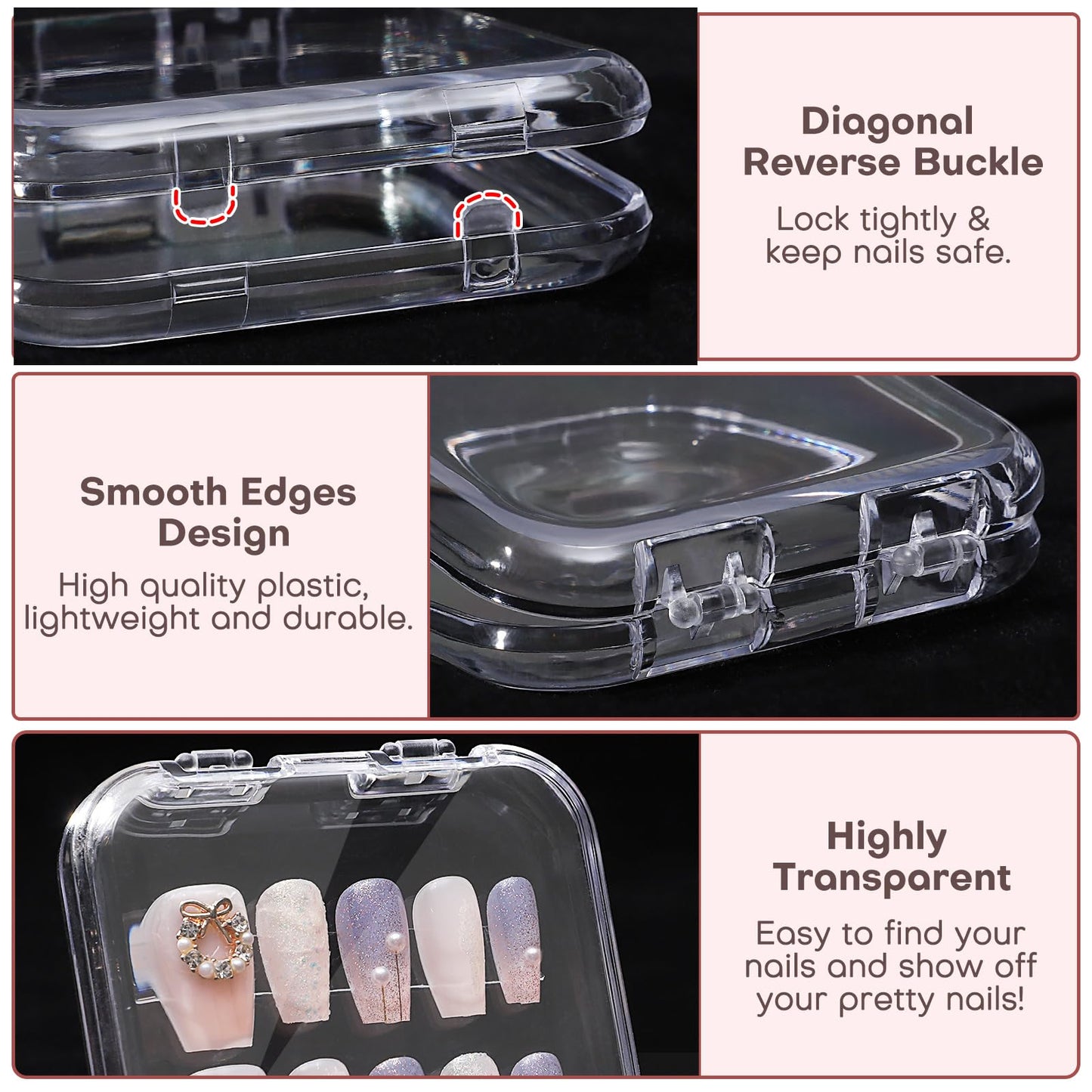 Udefineit 27PCS Press on Nail Boxes with 5M Nail Tape, Clear Acrylic Nail Display Box for Storage Nail Tips Press on Container Plastic Empty Packaging Boxes for Nail Art Home Beauty Salon