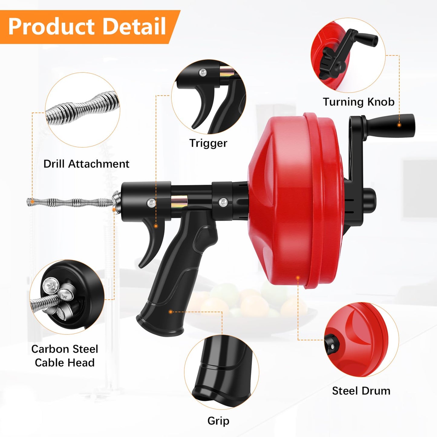 35 FT Double Mode Drain Snake Tools, 14-in-1 Drain Auger for Sink and Drain Unblocking, Plumbing Snake for Kitchen, Bathrom and Shower Sink, Snake for Real DYIs【Upgraded】
